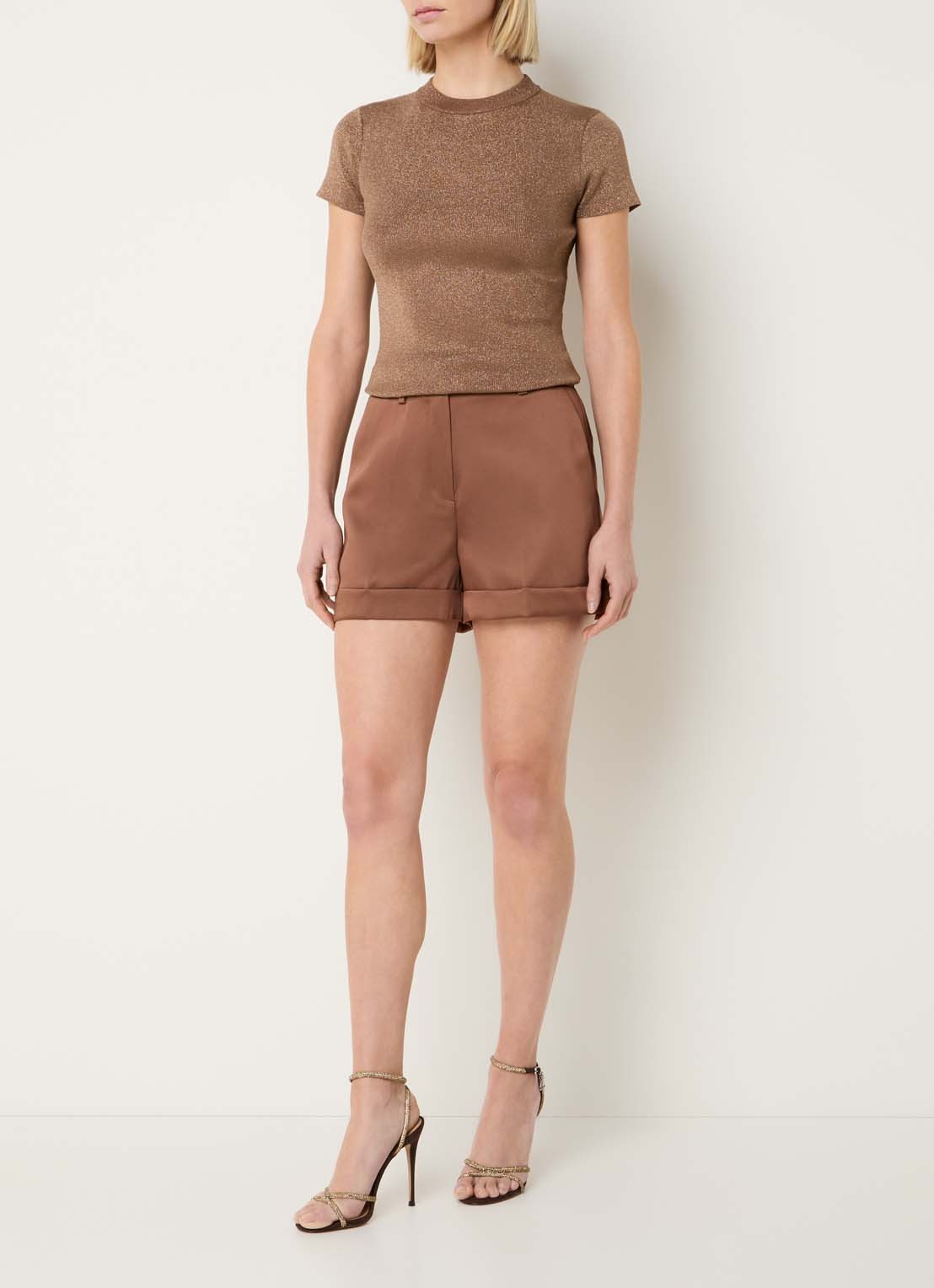 NIKKIE Jofli top met lurex en stretch - voorkant 2 taupe