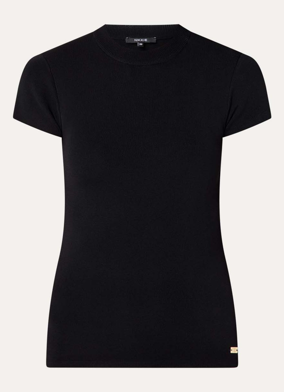 NIKKIE Jofli top met ribstructuur en stretch - voorkant 2 zwart