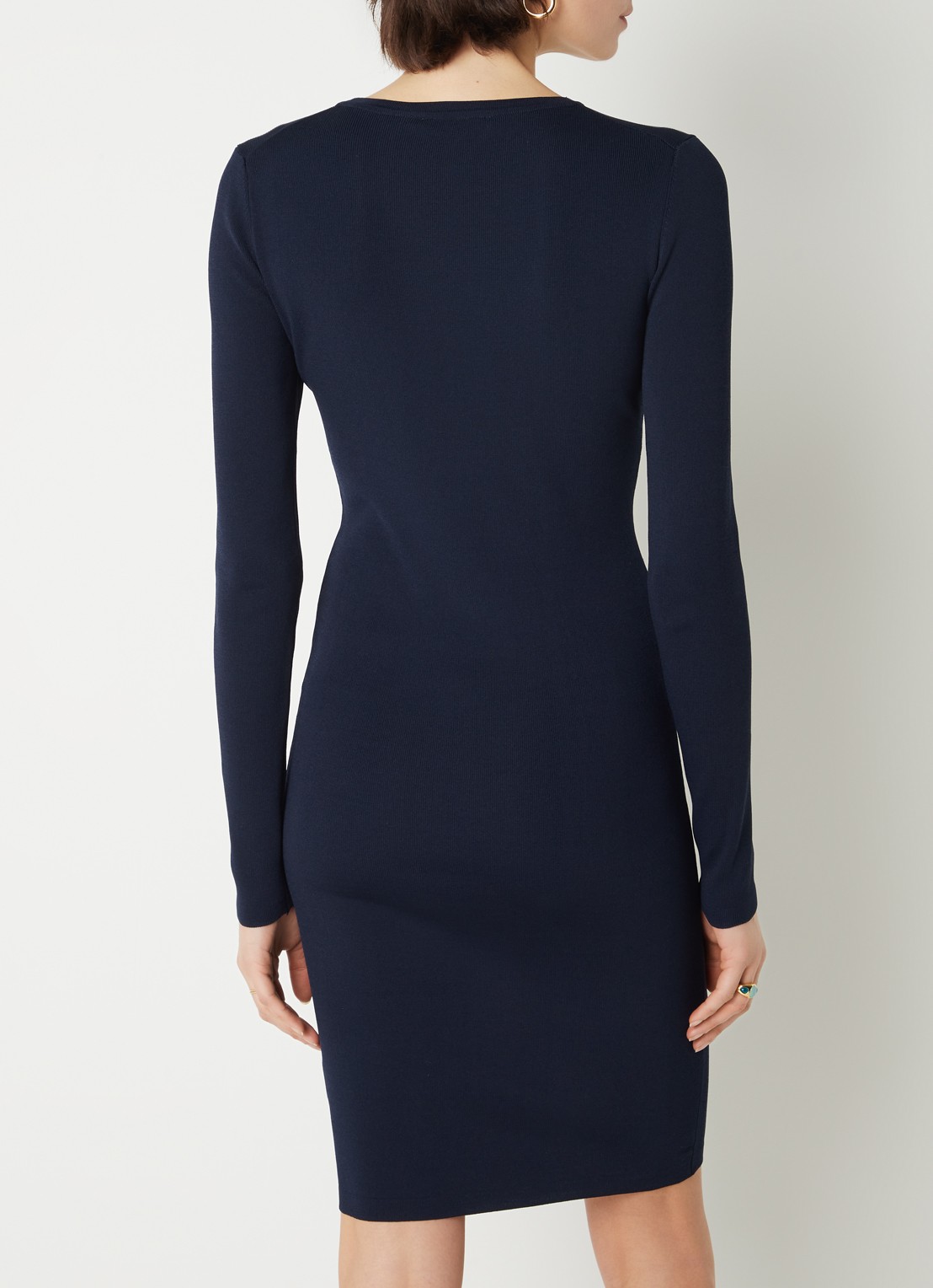 NIKKIE Jolie fijngebreide fitted midi jurk - achterkant 3 donkerblauw