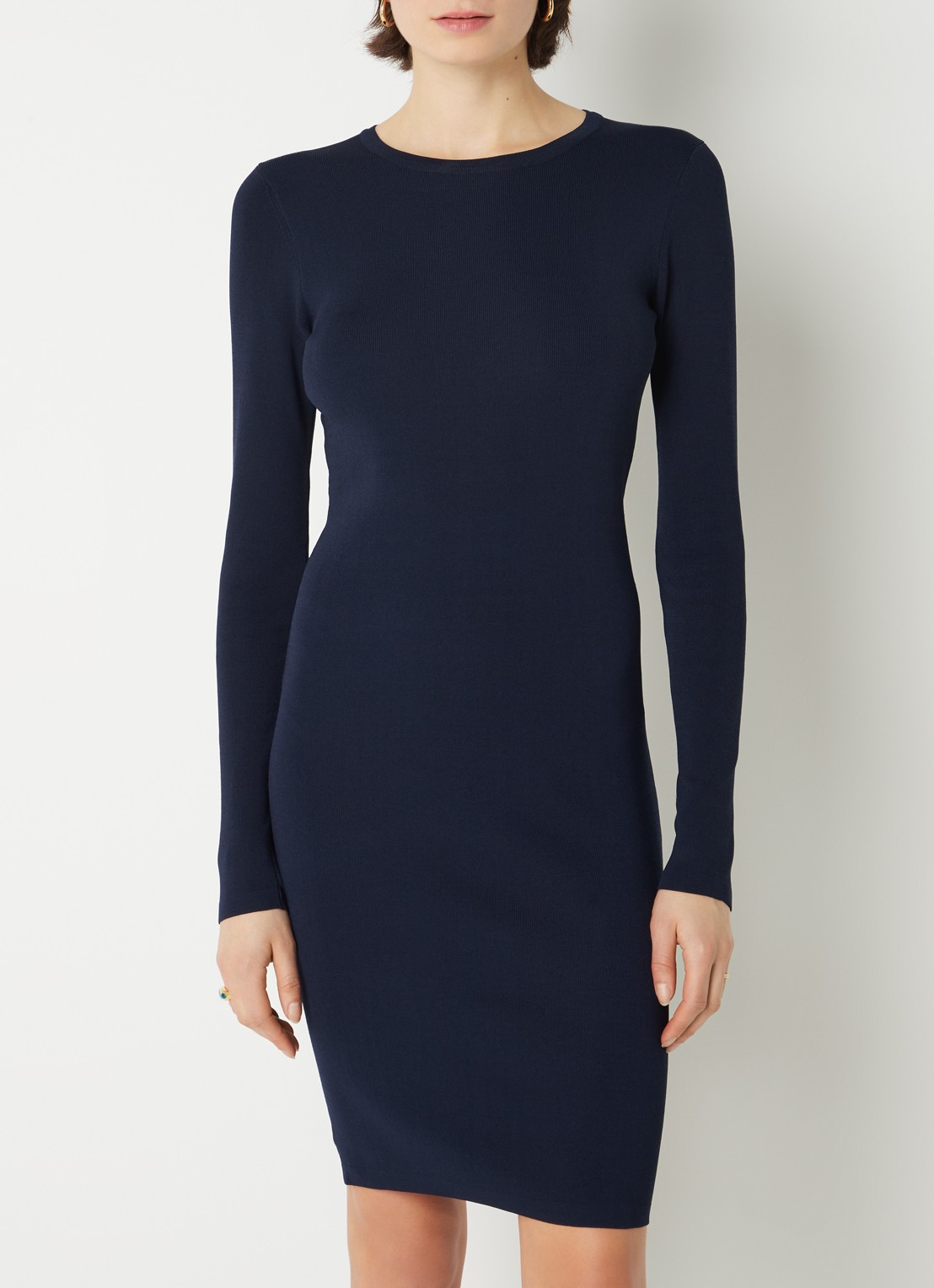 NIKKIE Jolie fijngebreide fitted midi jurk - detail 4 donkerblauw