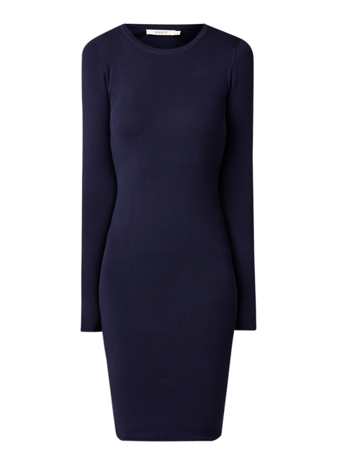 NIKKIE Jolie fijngebreide fitted midi jurk - voorkant donkerblauw