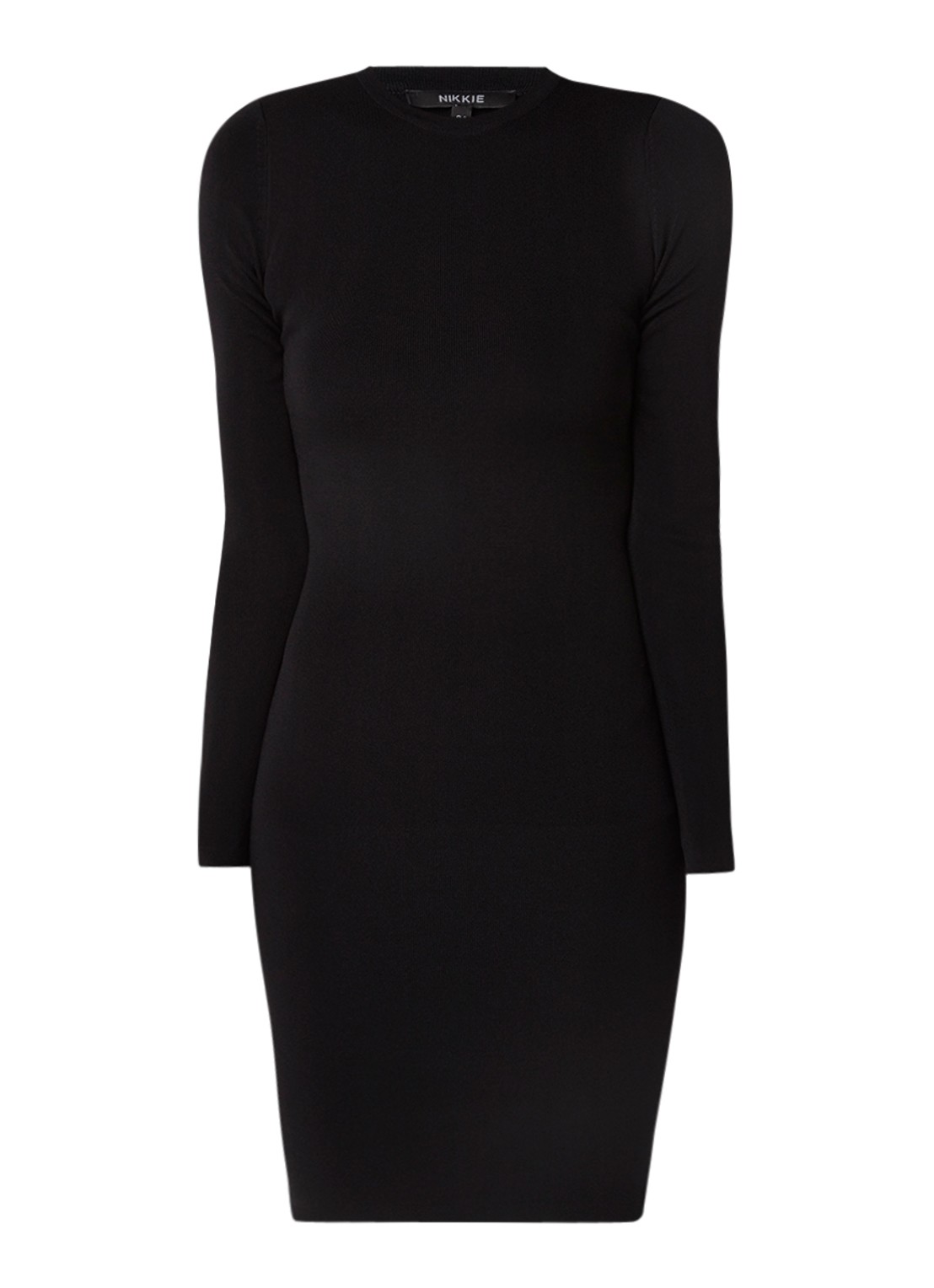NIKKIE Jolie fijngebreide fitted midi jurk - voorkant 2 zwart