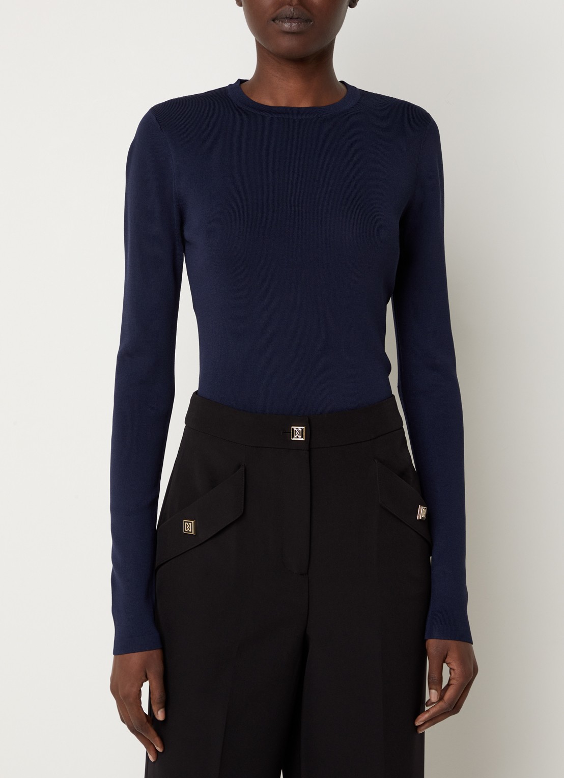NIKKIE Jolie fijngebreide fitted top  - detail 3 donkerblauw
