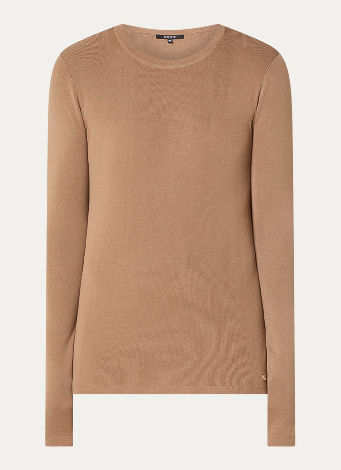 NIKKIE Jolie fijngebreide longsleeve met stretch - voorkant 2 lichtbruin