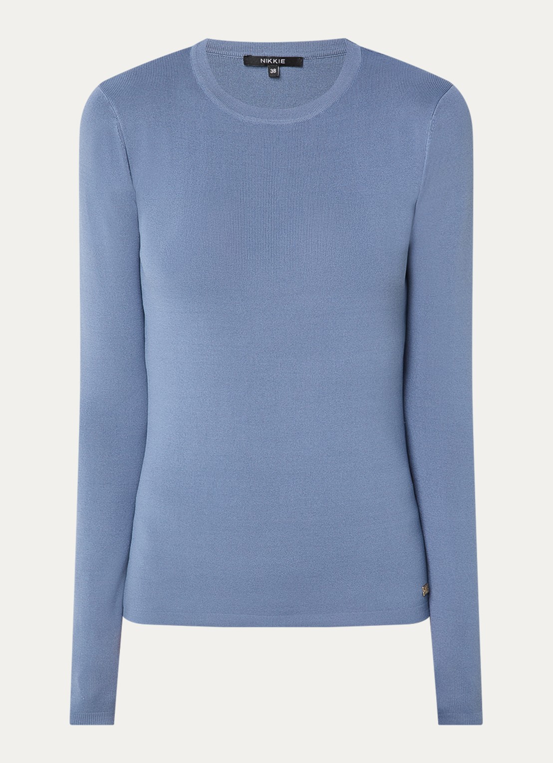 NIKKIE Jolie fijngebreide longsleeve met stretch - voorkant staalblauw