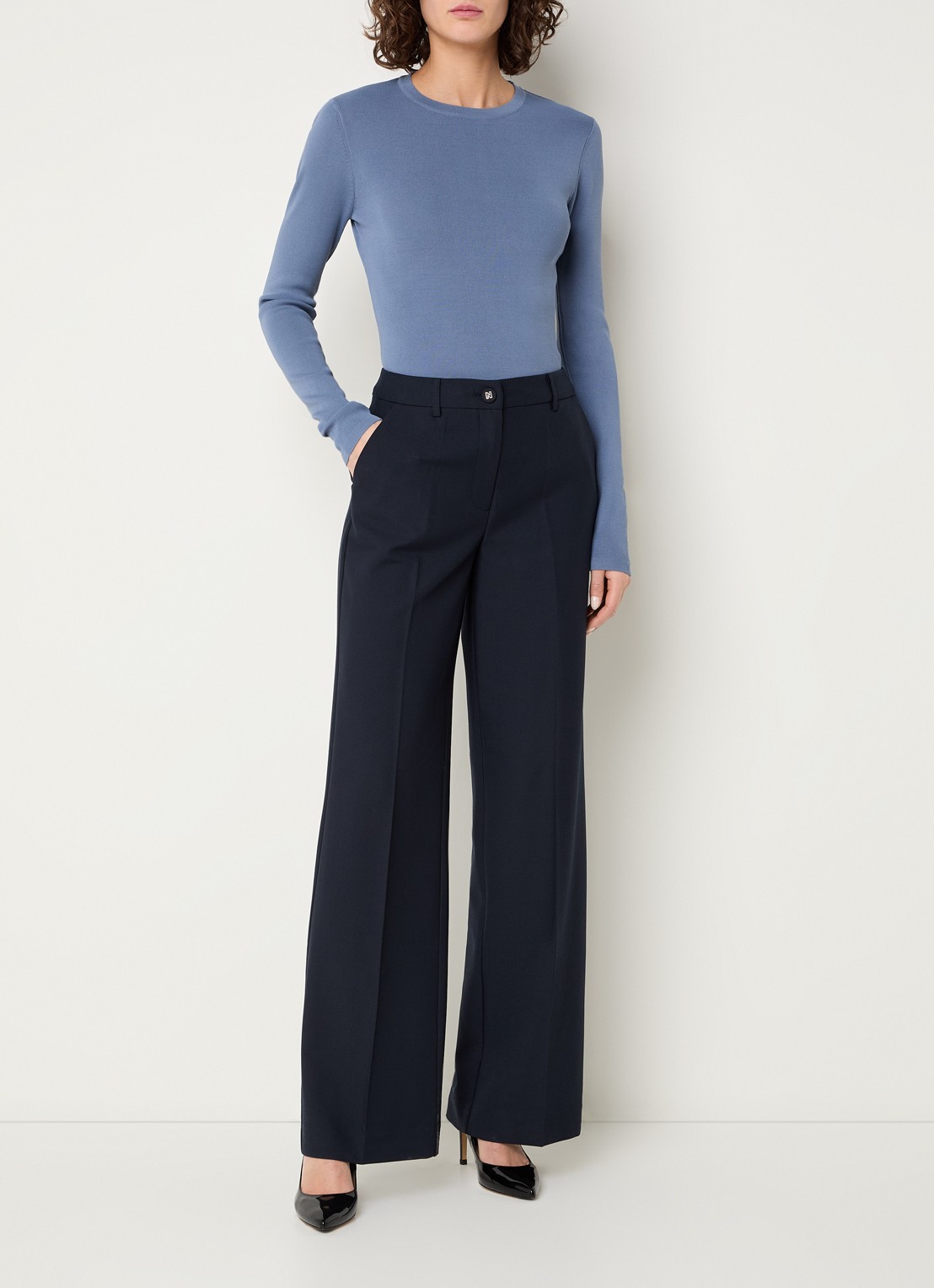 NIKKIE Jolie fijngebreide longsleeve met stretch - voorkant 2 staalblauw