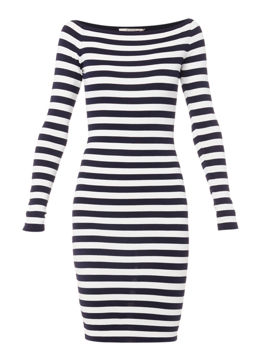 NIKKIE Jolie off shoulder jurk met lange mouw - voorkant 2 blauw