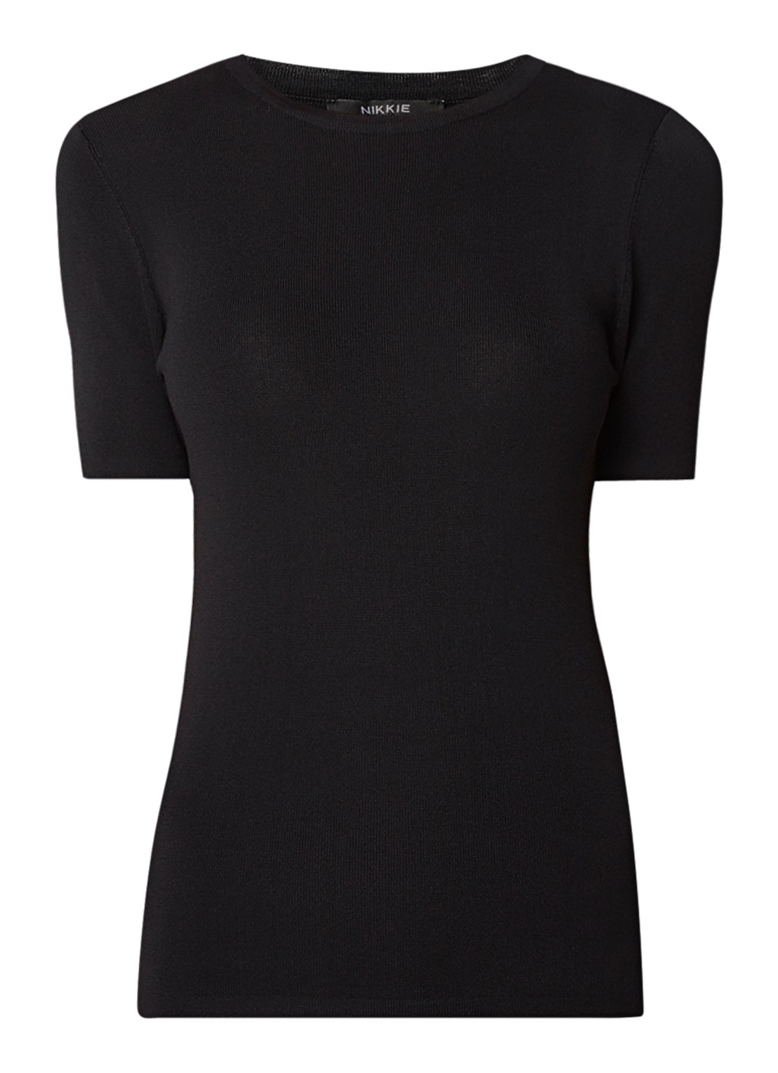 NIKKIE Jolie top van stretchjersey met korte mouw - voorkant zwart