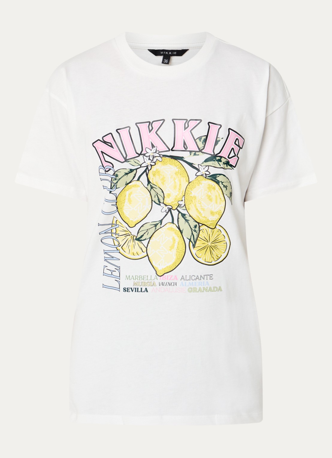 NIKKIE Lemon T-shirt met logo en print - voorkant 3 wit