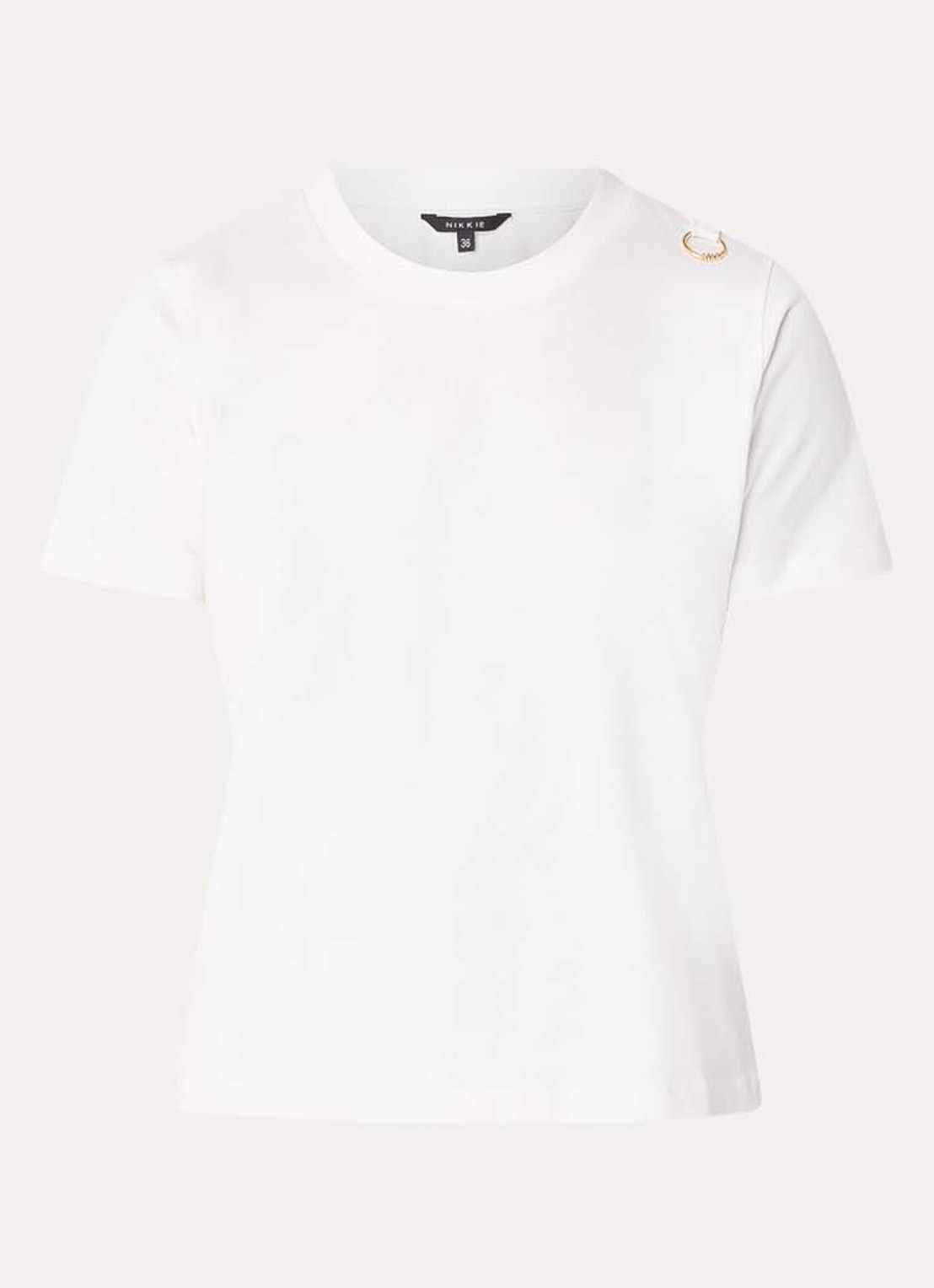 NIKKIE Logo Ring T-shirt met ronde hals - voorkant 2 gebroken wit