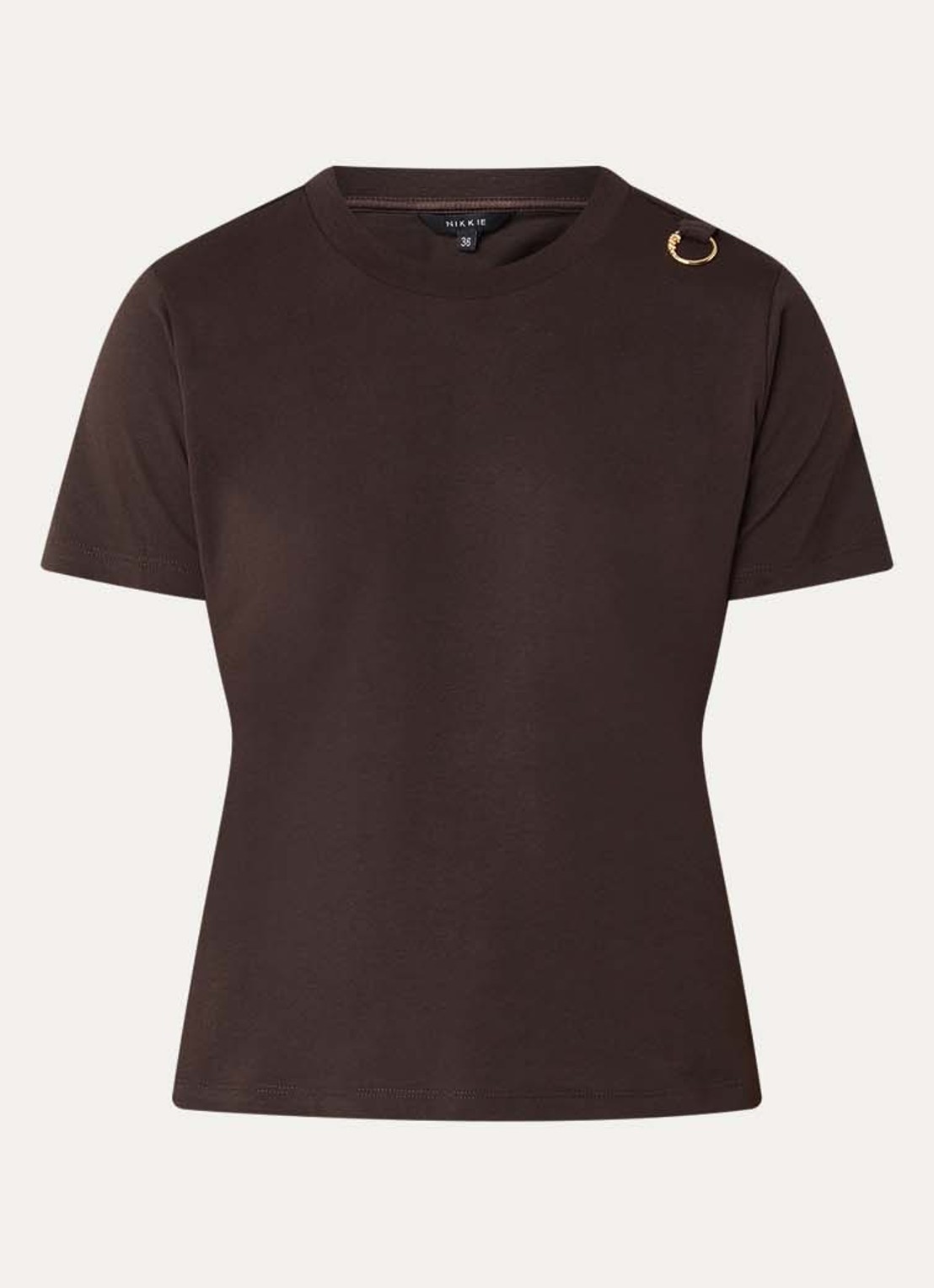 NIKKIE Logo Ring T-shirt met ronde hals - voorkant bruin