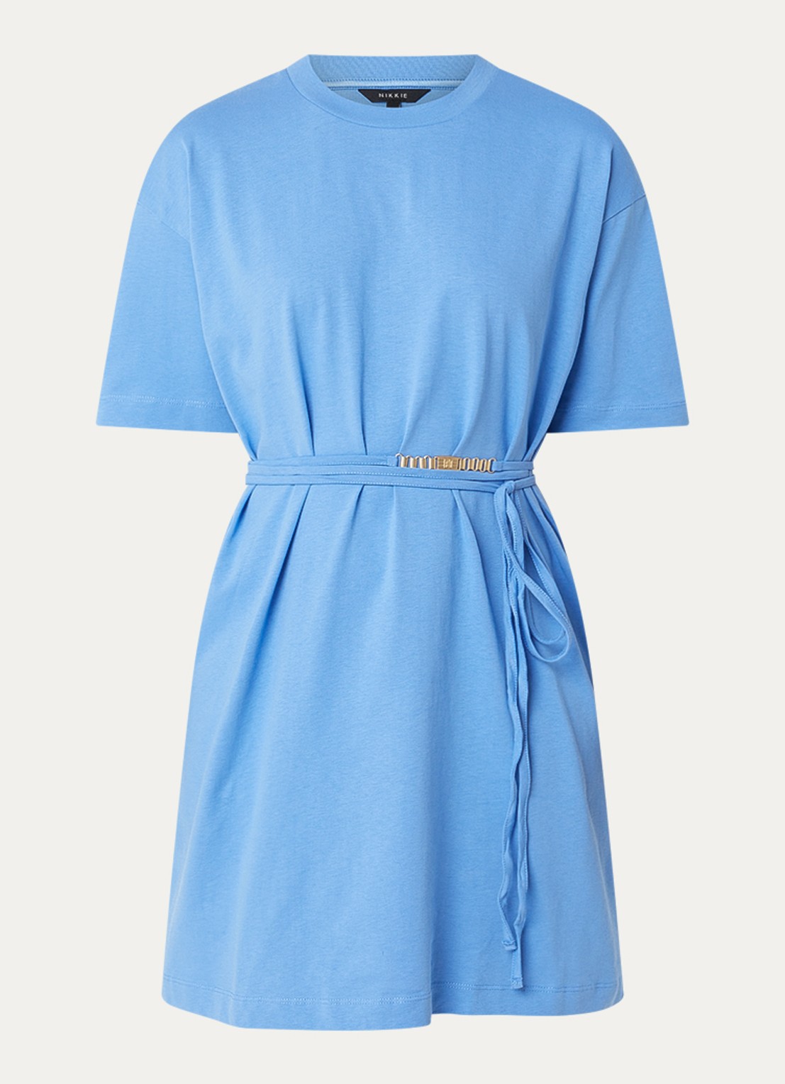 NIKKIE Mini jurk met strikceintuur - voorkant blauw