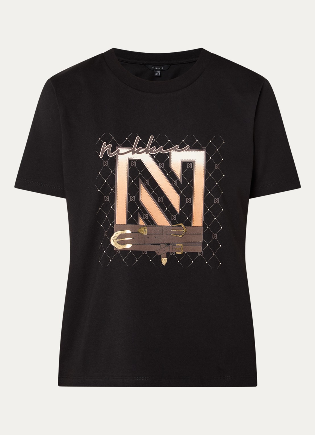 NIKKIE N Chains T-shirt met logo - voorkant 2 zwart