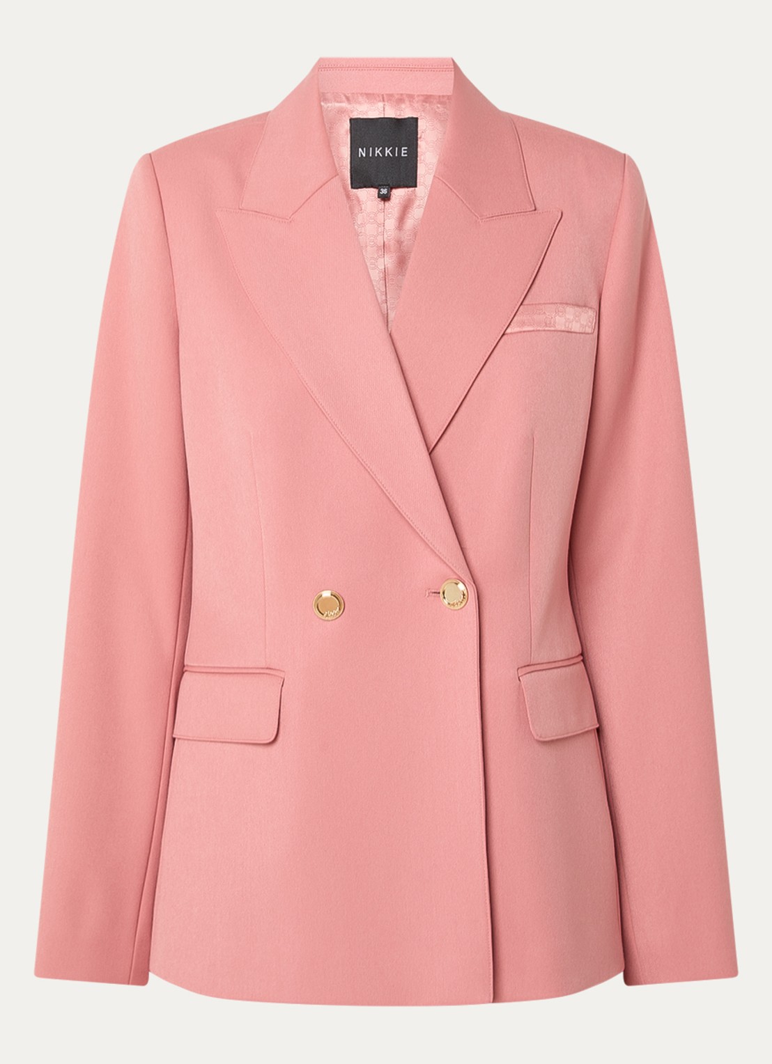 NIKKIE Oakland double-breasted blazer met schoudervulling en klepzakken - voorkant abrikoos
