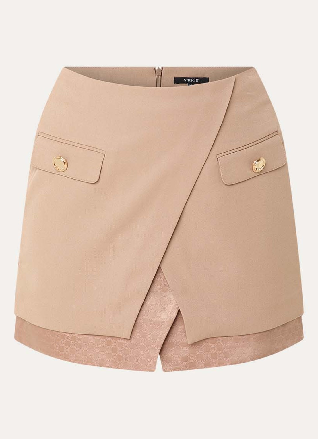 NIKKIE Oakland minirok met overslag en klepzakken - voorkant 2 camel