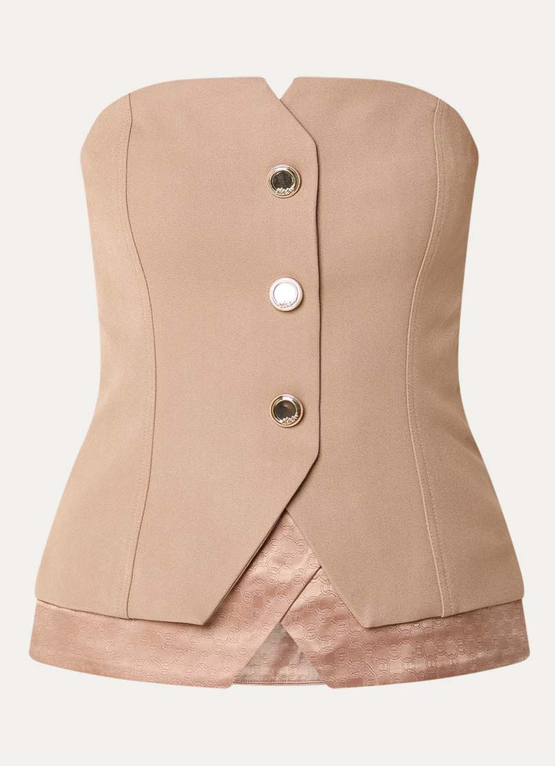 NIKKIE Oakland strapless gilet met sierknopen - voorkant donkerbeige