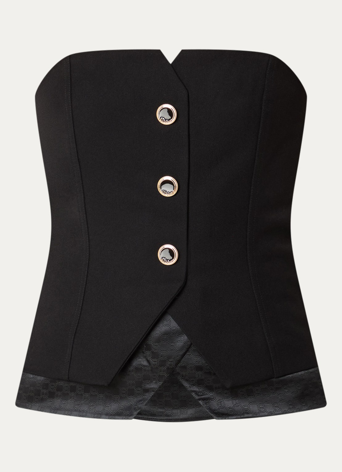 NIKKIE Oakland strapless gilet met sierknopen - voorkant 2 zwart