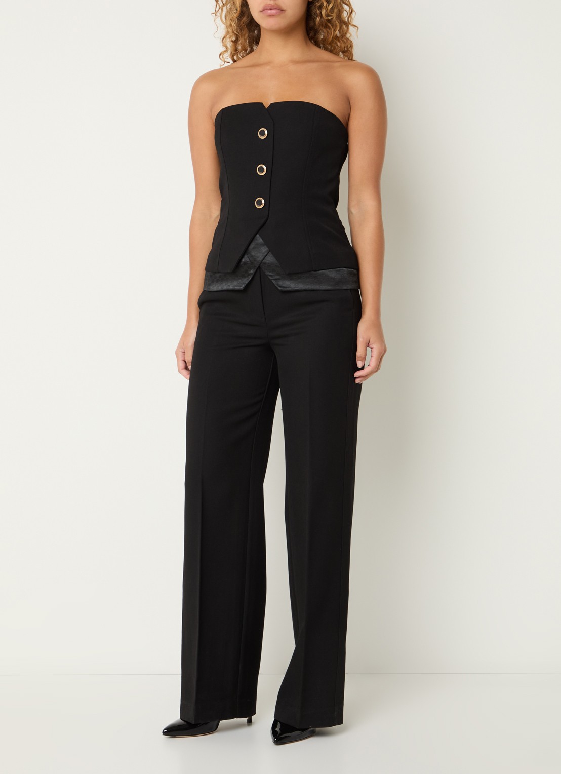 NIKKIE Oakland strapless gilet met sierknopen - voorkant 3 zwart