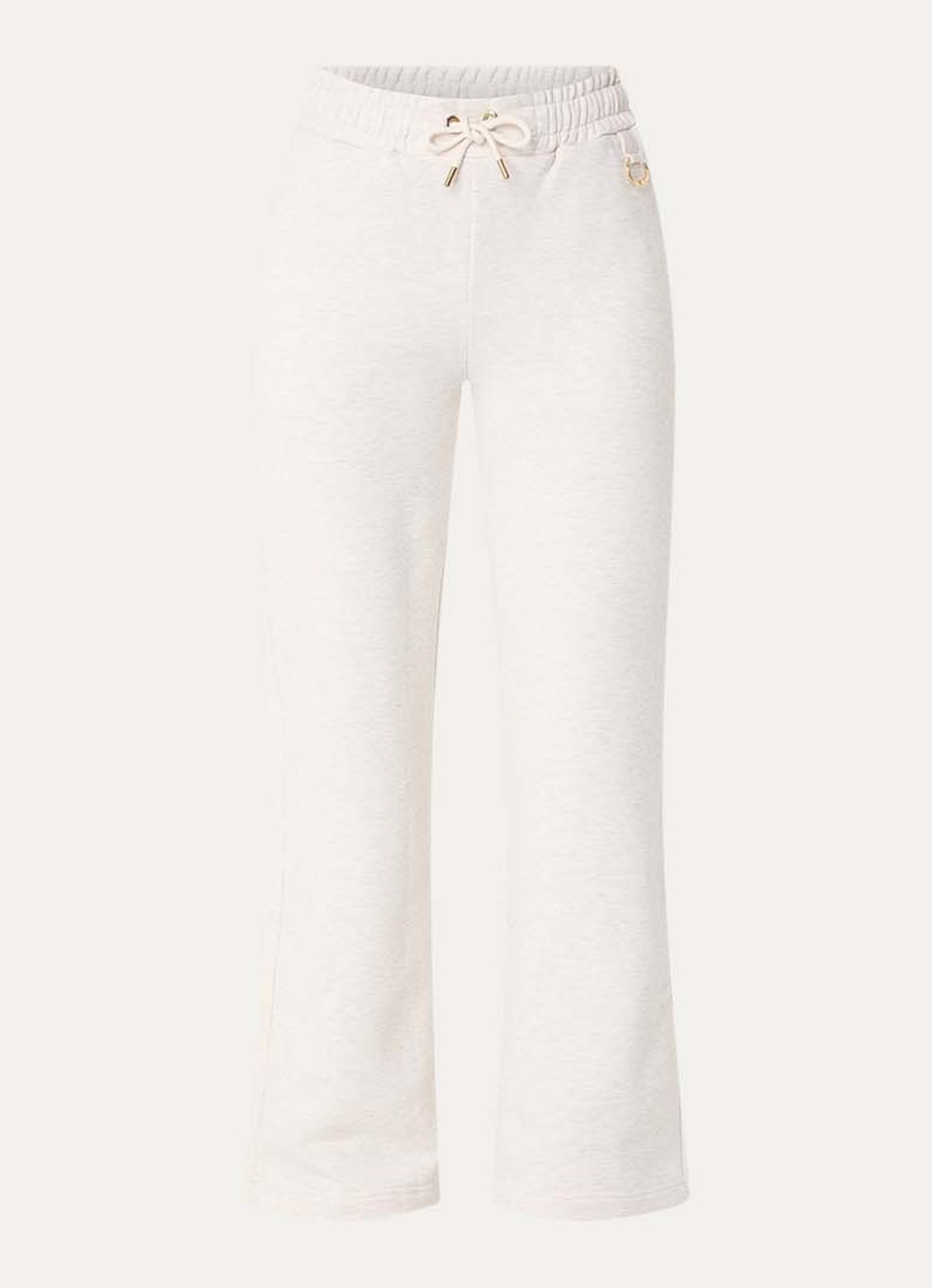 NIKKIE Odessa high waist flared fit joggingbroek met gemêleerd dessin - voorkant creme