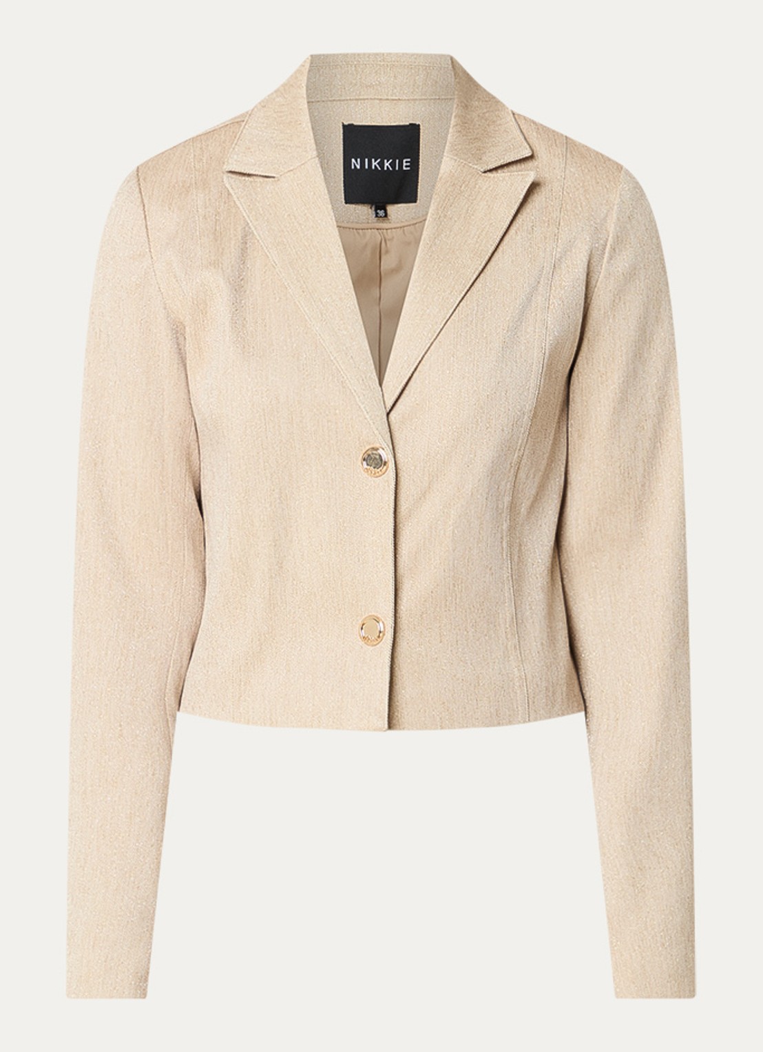 NIKKIE Olympia cropped blazer met lurex en schoudervulling - voorkant 3 beige