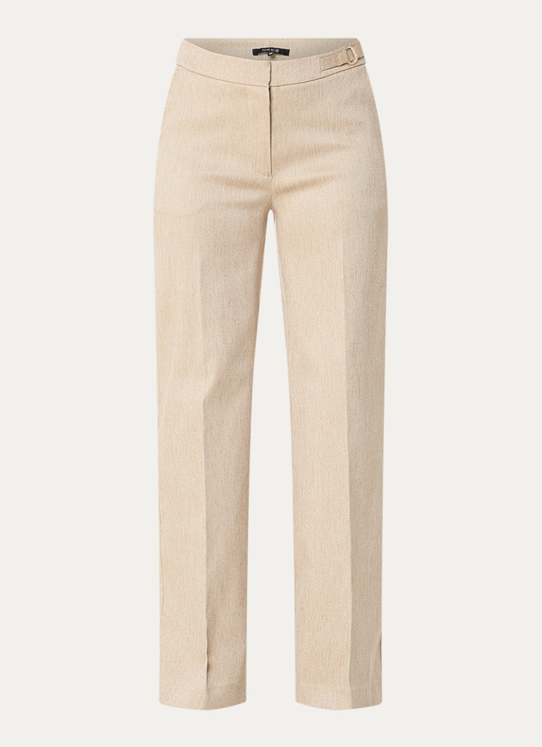 NIKKIE Olympia high waist straight fit pantalon met lurex en persplooi - voorkant beige