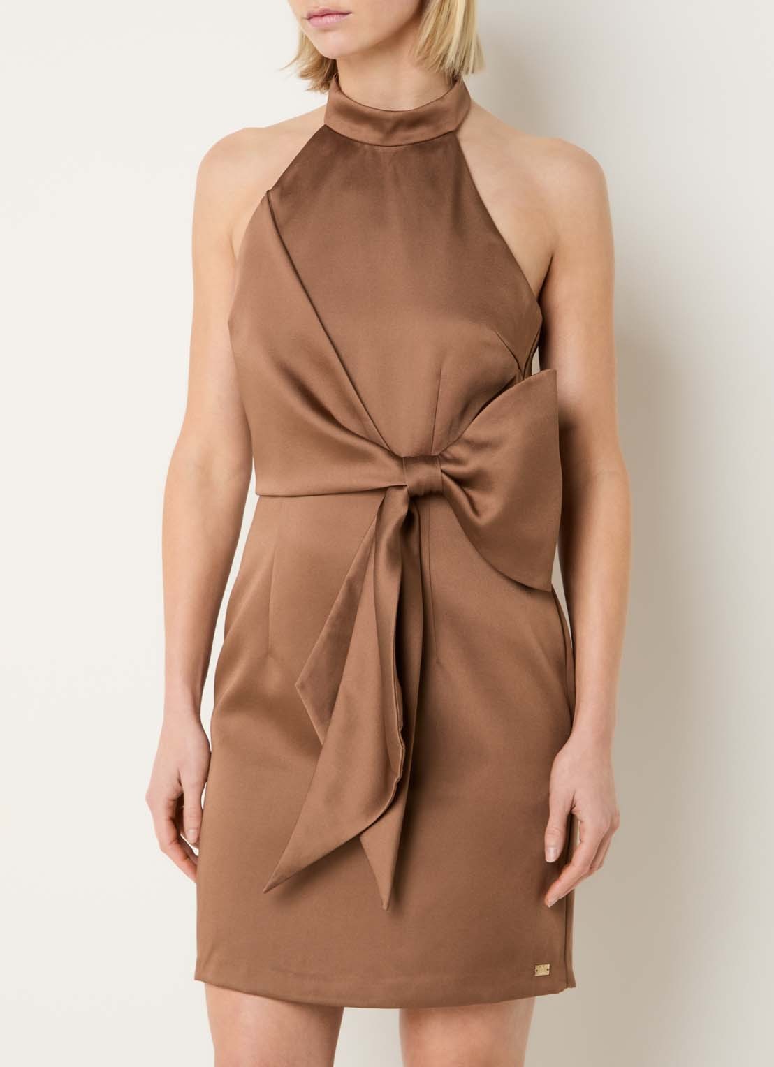 NIKKIE Omahah mini jurk van satijn met strikdetail - detail 3 taupe