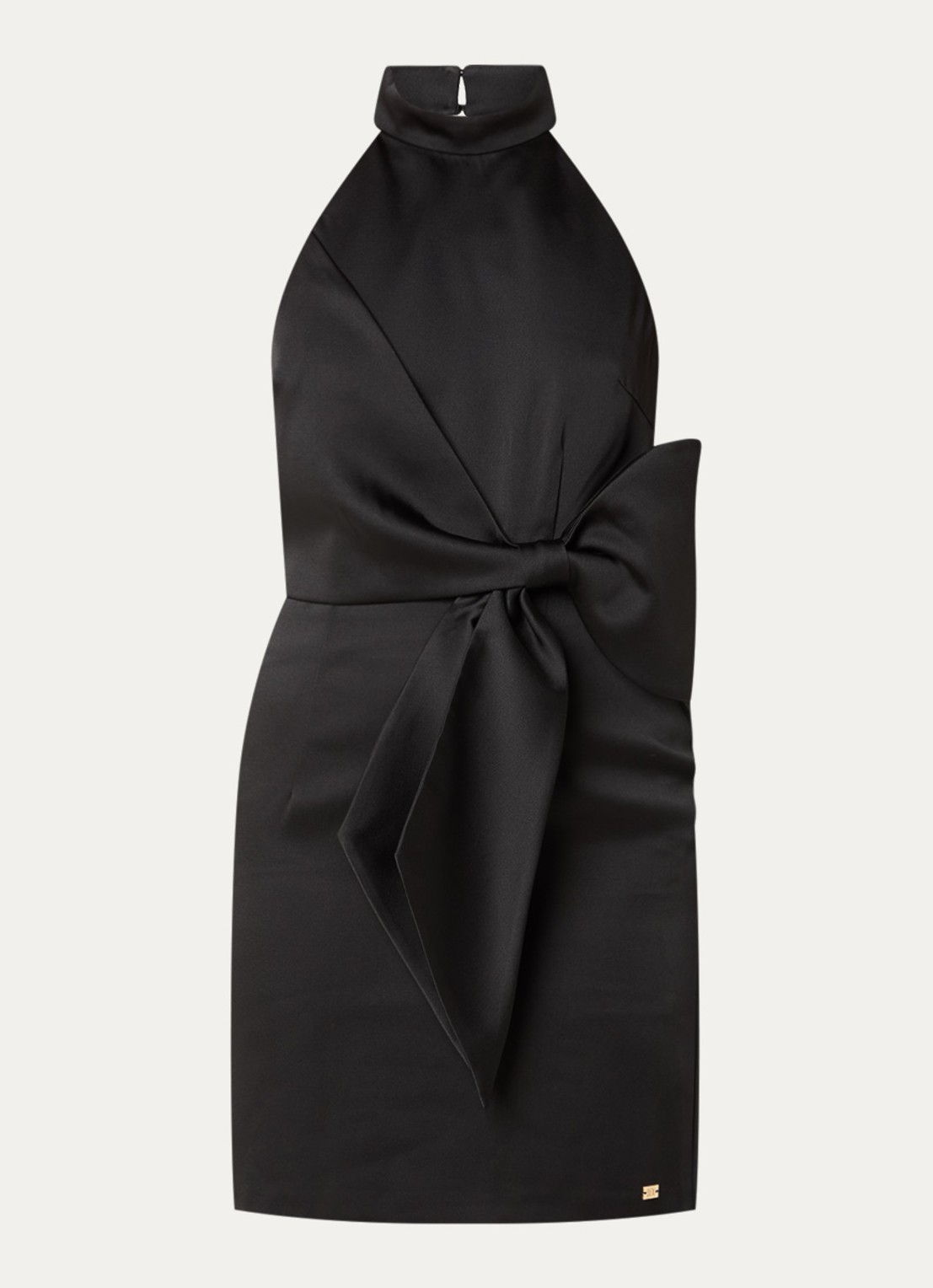 NIKKIE Omahah mini jurk van satijn met strikdetail - voorkant 3 zwart