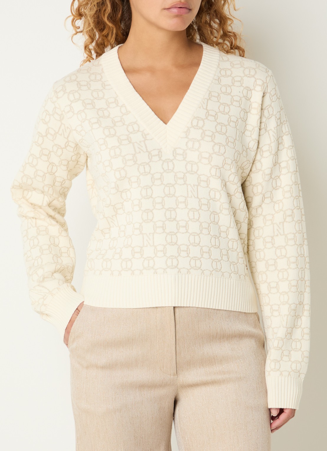 NIKKIE Omarah pullover met lurex en logoprint - detail 4 creme