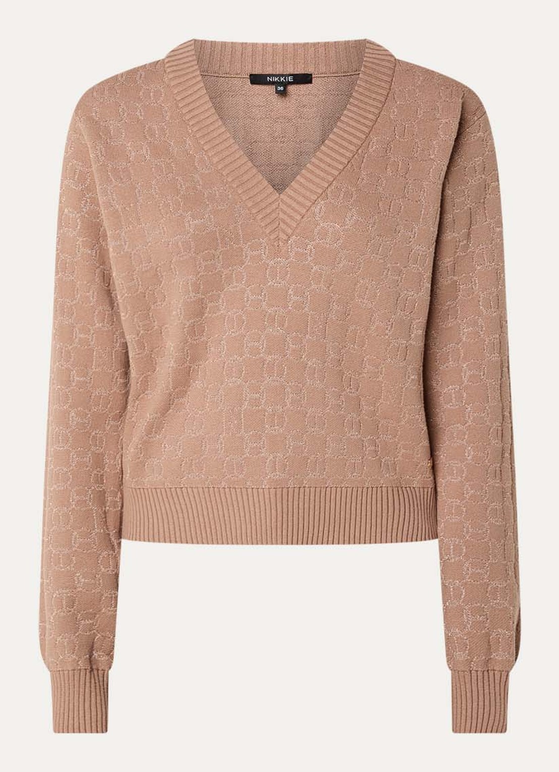 NIKKIE Omarah pullover met lurex en logoprint - voorkant gebroken wit