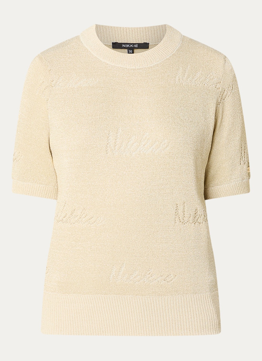 NIKKIE Omarah top met lurex en logo - voorkant creme