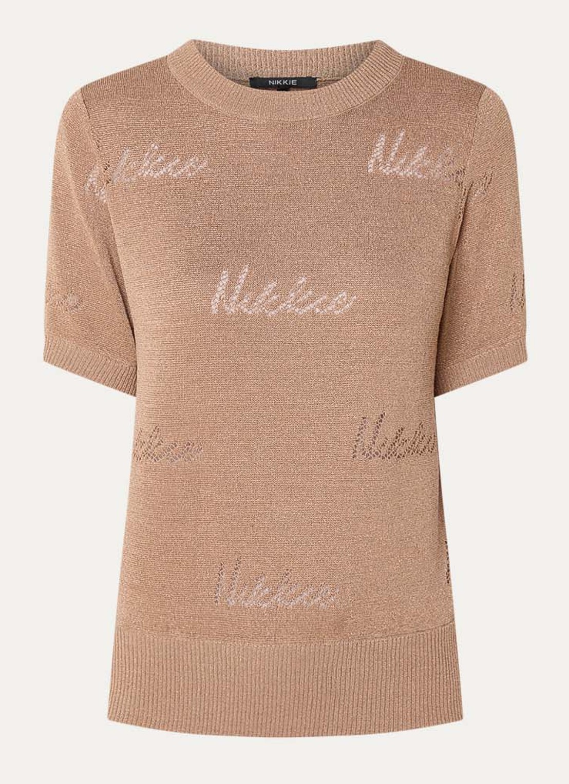 NIKKIE Omarah top met lurex en logo - voorkant 3 gebroken wit