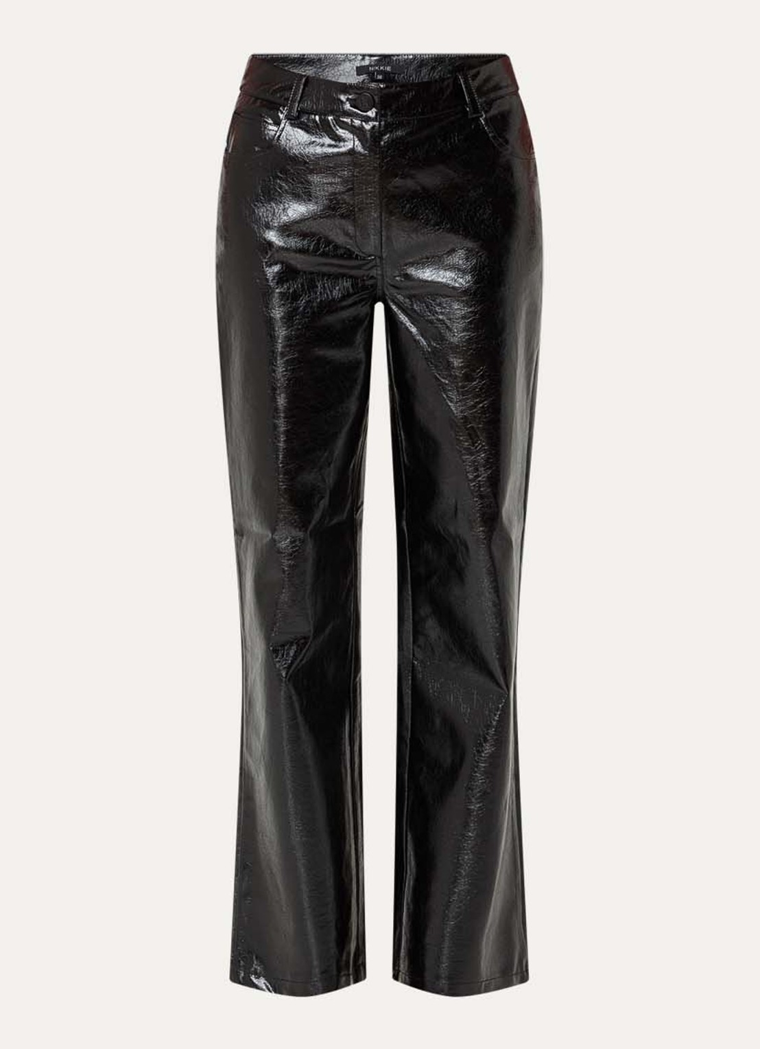 NIKKIE Ondo high waist straight fit broek van imitatieleer met structuur - voorkant 4 zwart