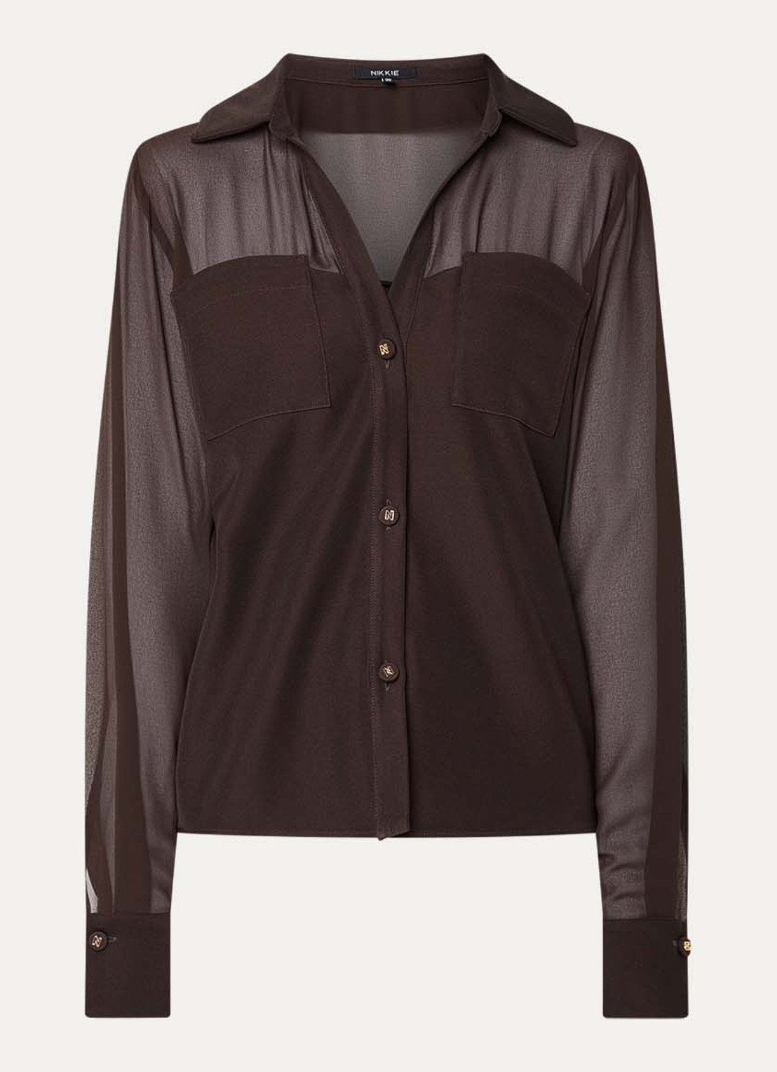 NIKKIE Opava blouse met borstzakkken - voorkant 2 donkerbruin