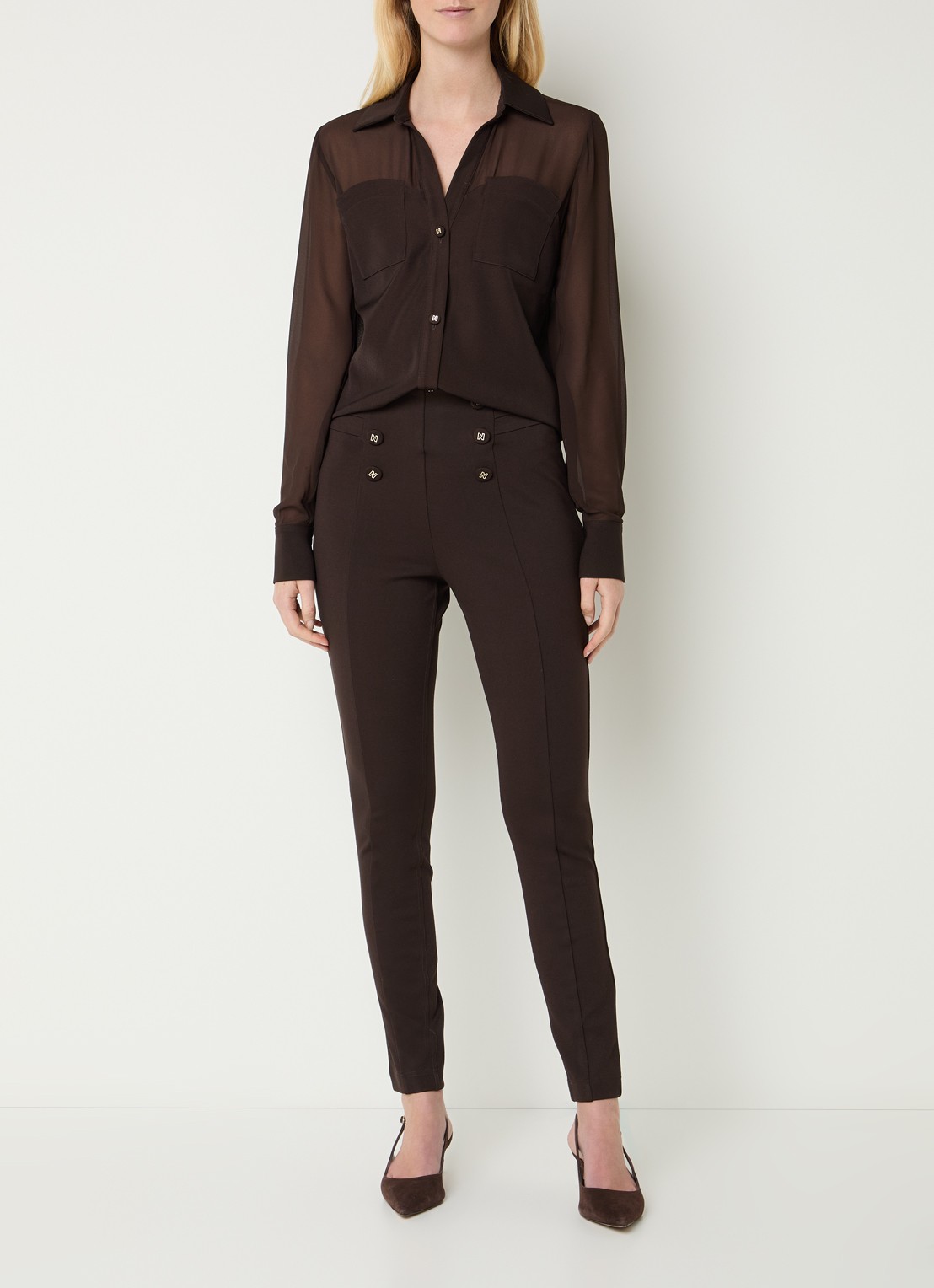 NIKKIE Opava blouse met borstzakkken - voorkant 3 donkerbruin