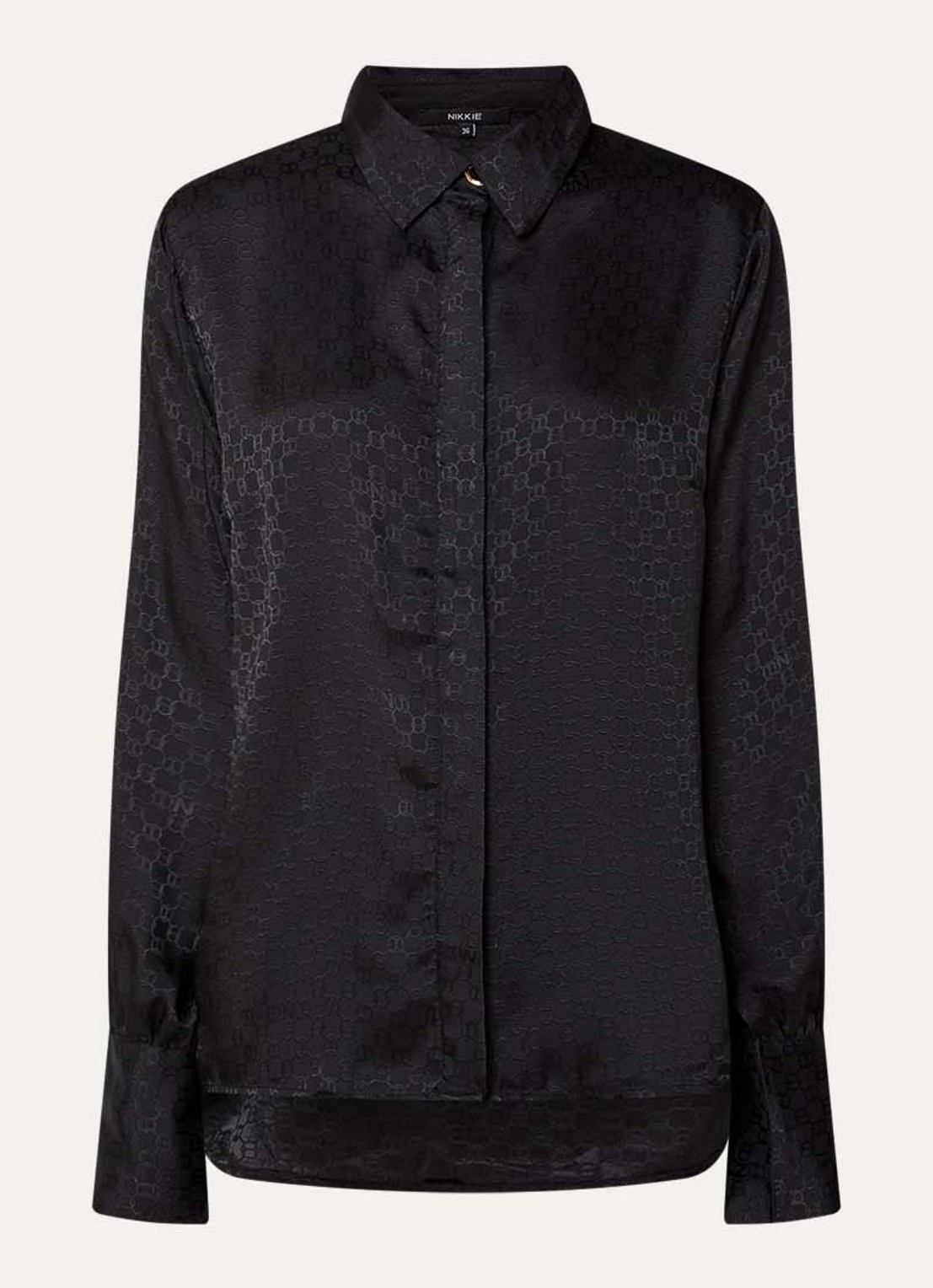 NIKKIE Opava blouse van satijn met print - voorkant 2 zwart