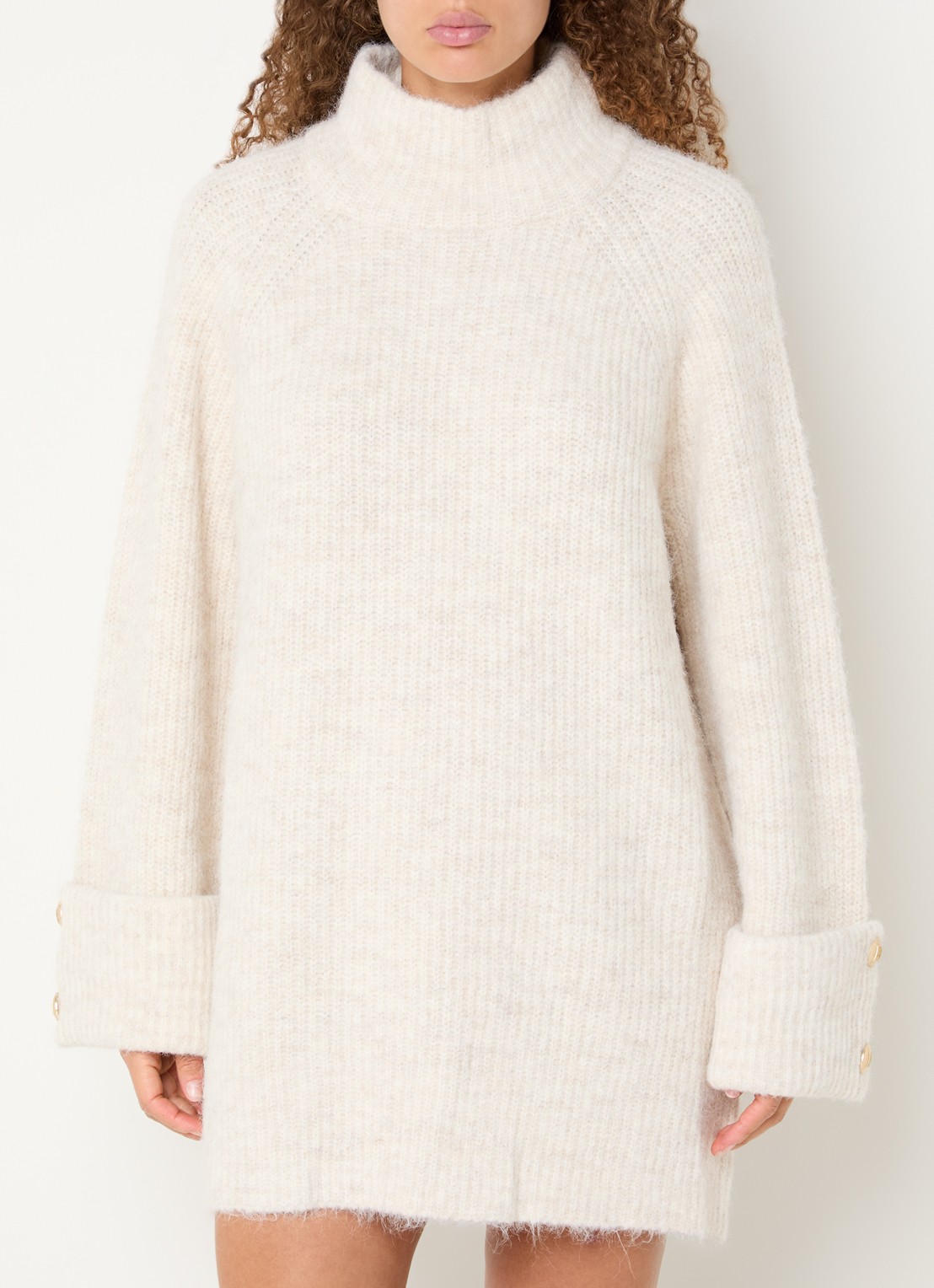 NIKKIE Opole mini jurk in wolblend met col - detail 2 gebroken wit
