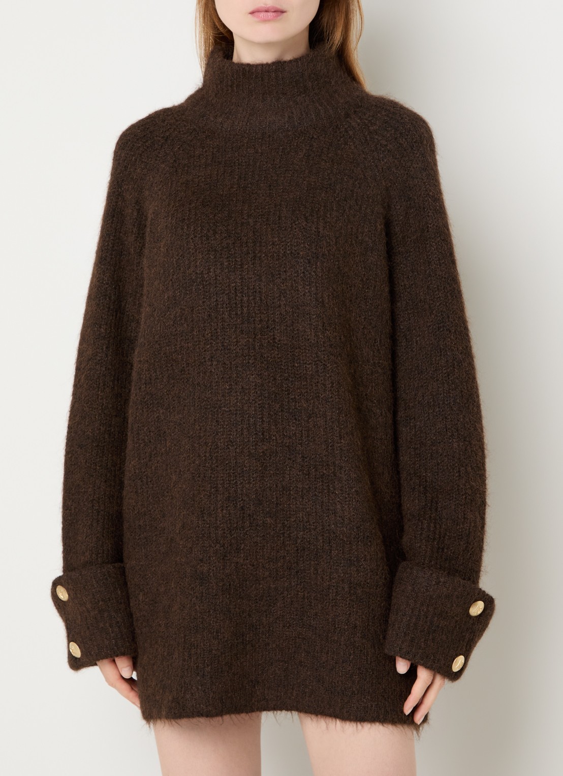NIKKIE Opole mini jurk in wolblend met col - detail hazelnootbruin