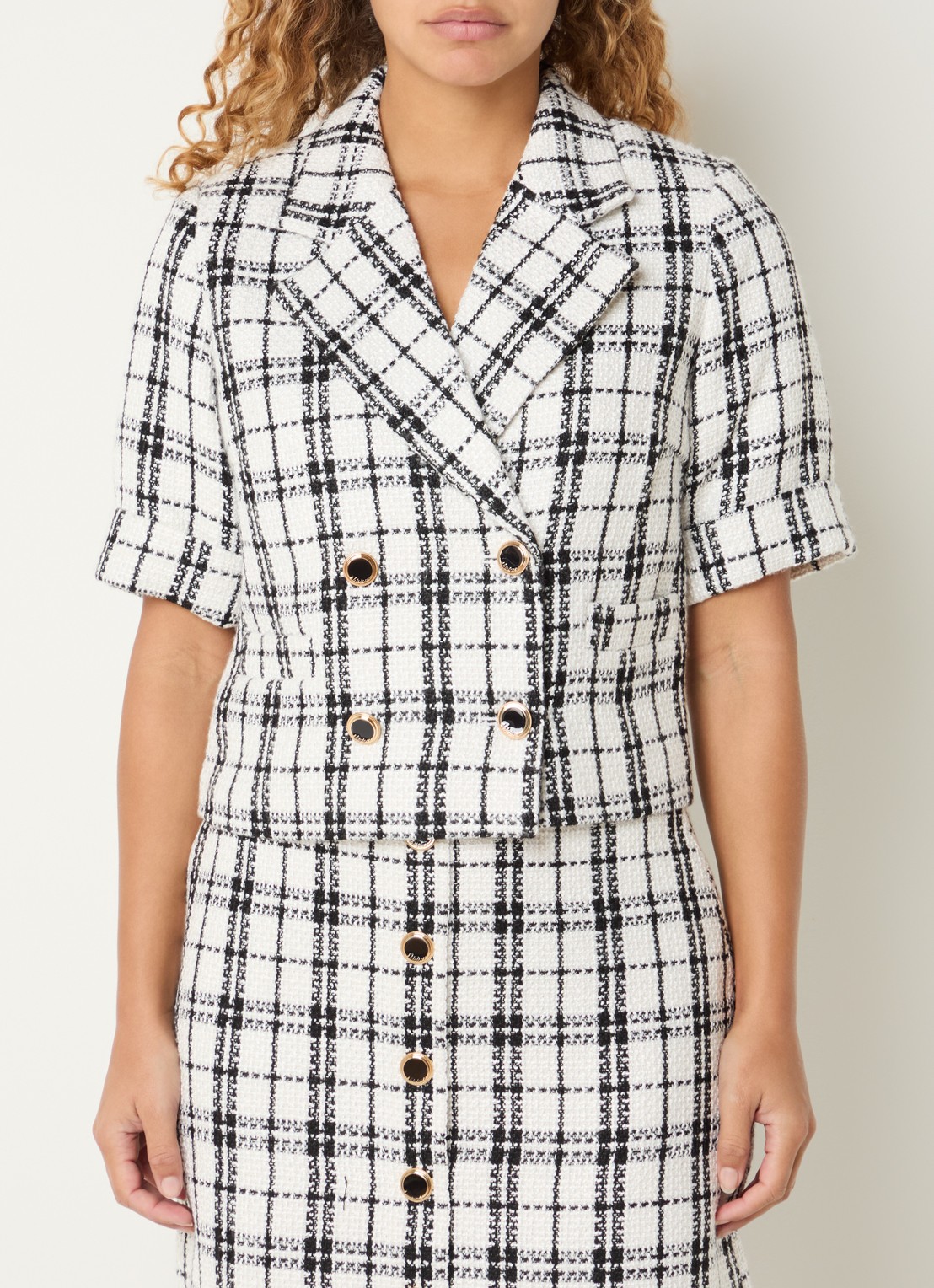NIKKIE Oringa cropped blazer met tweed-look en ruitdessin - detail 2 wit