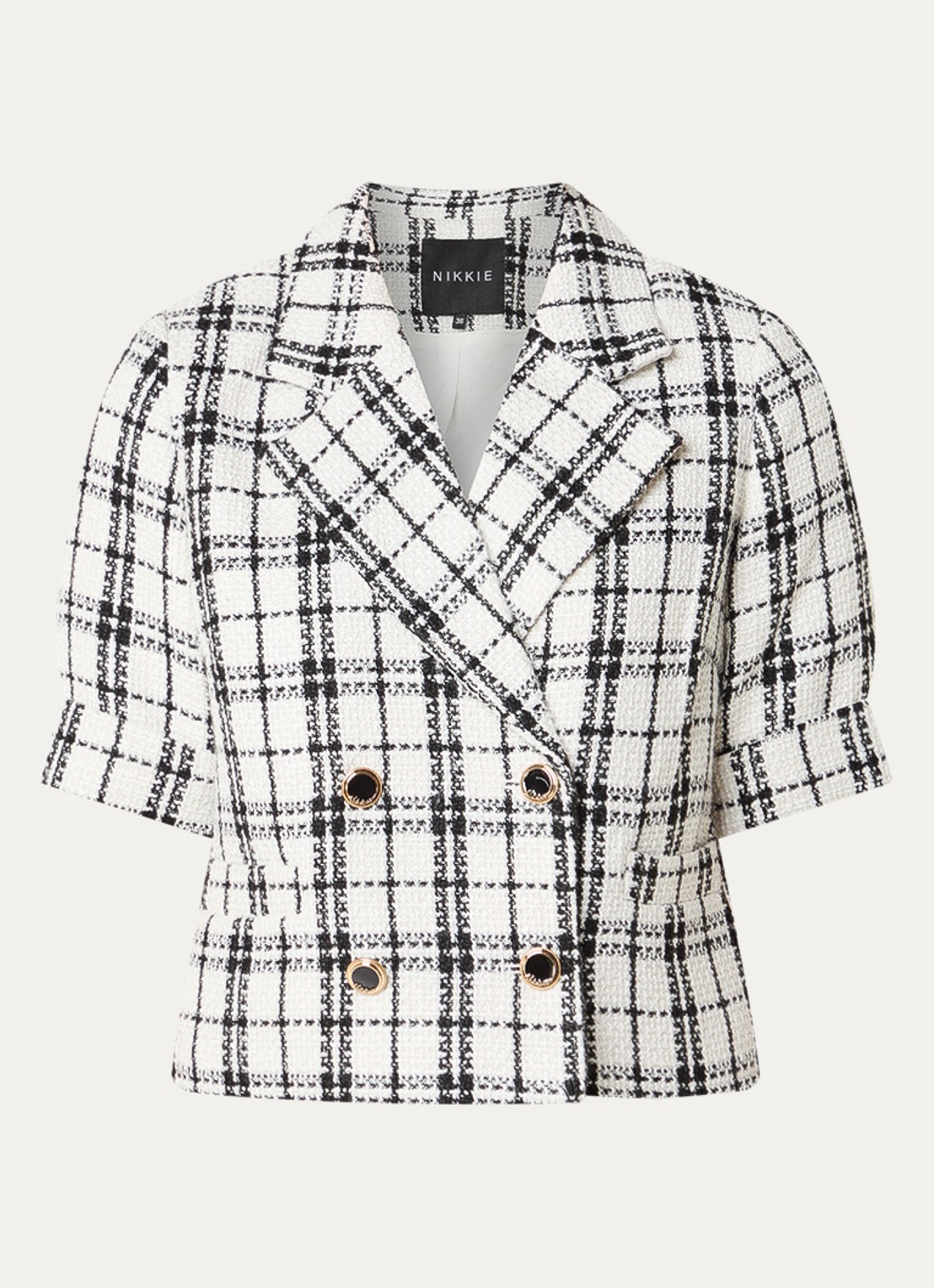 NIKKIE Oringa cropped blazer met tweed-look en ruitdessin - voorkant 3 wit