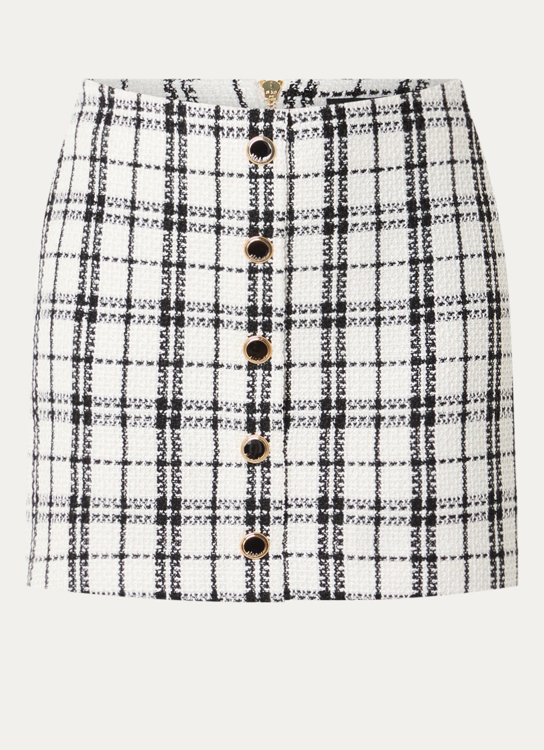 NIKKIE Oringa minirok met tweed-look en sierknopen - voorkant 3 wit