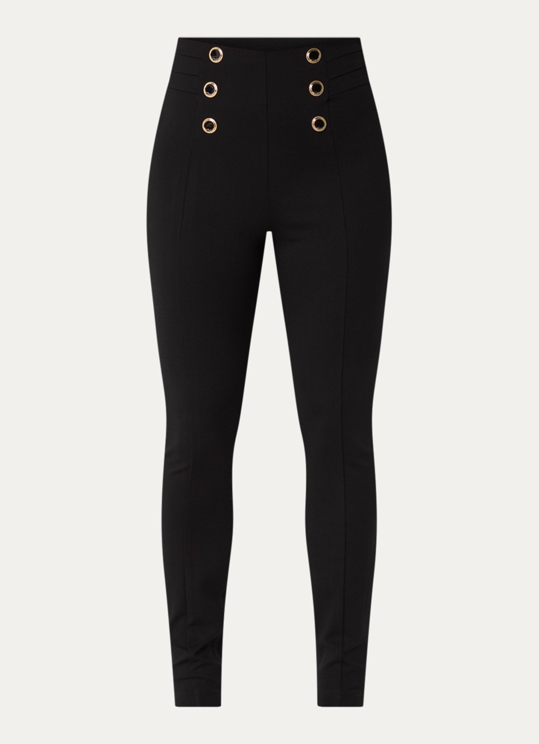 NIKKIE Oroville high waist skinny fit broek met sierknopen - voorkant 2 zwart
