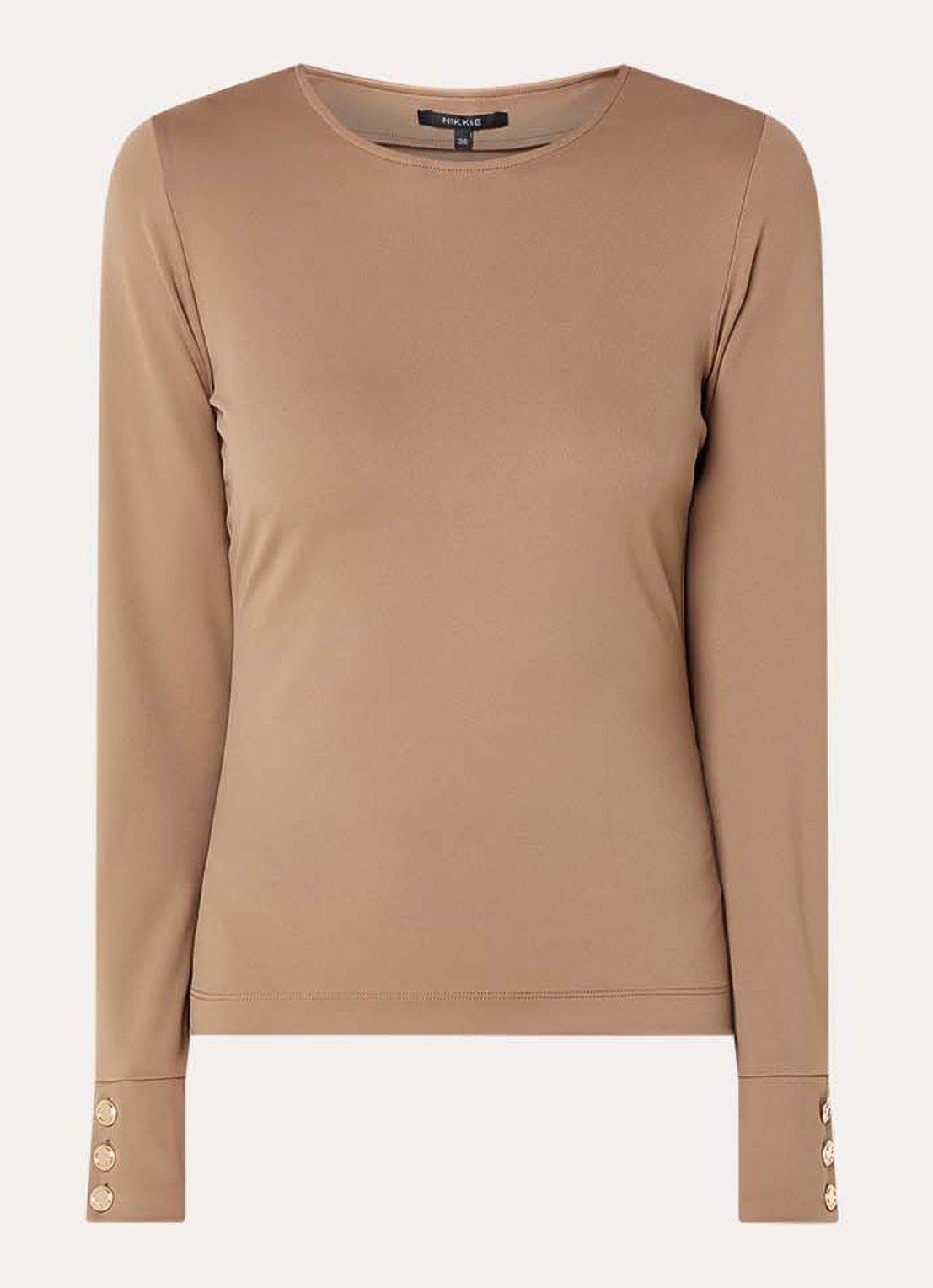 NIKKIE Oshawa top met ronde hals - voorkant 2 cognac