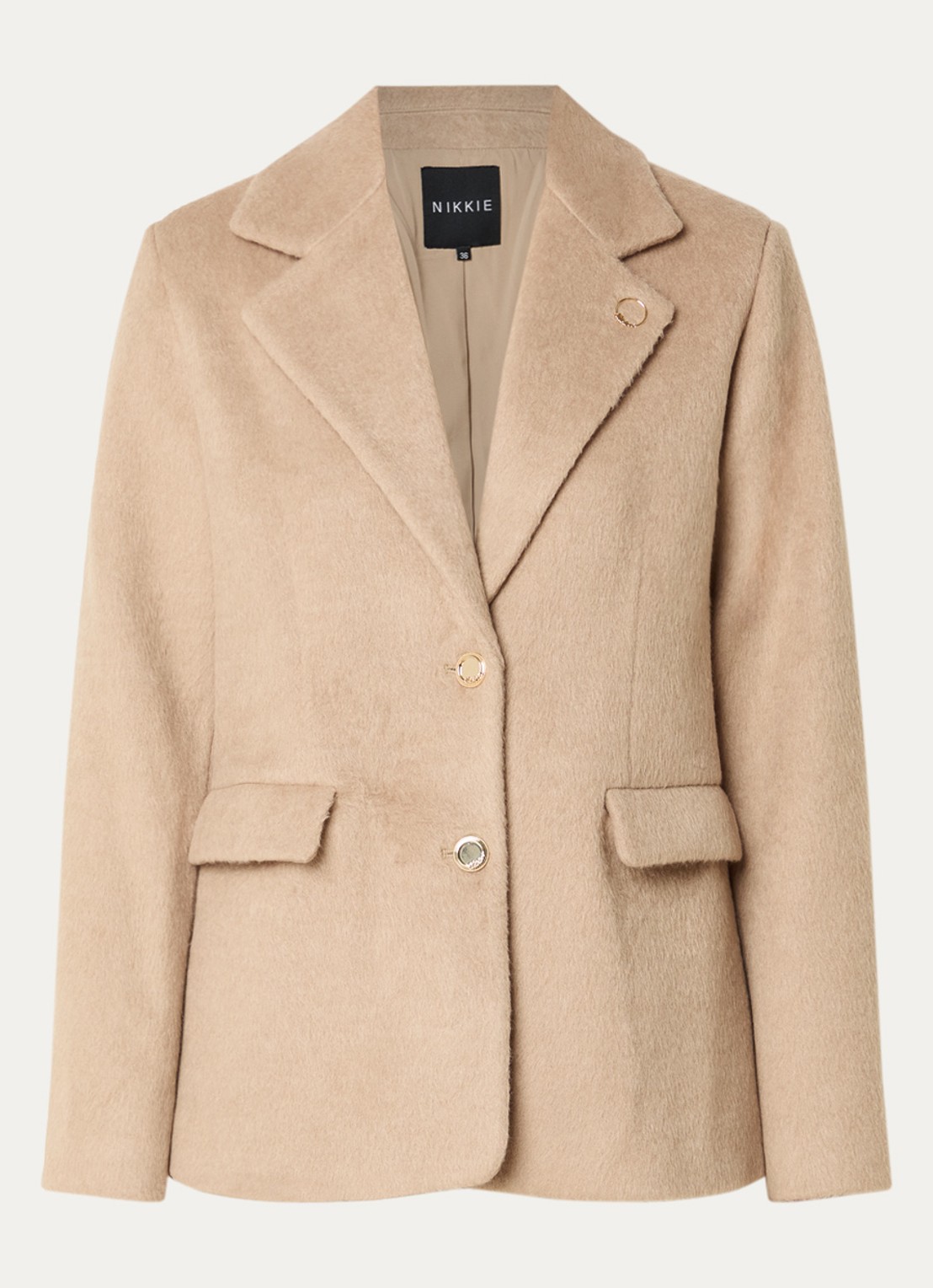 NIKKIE Oslo blazer in wolblend met klepzakken en schoudervulling - voorkant 3 camel