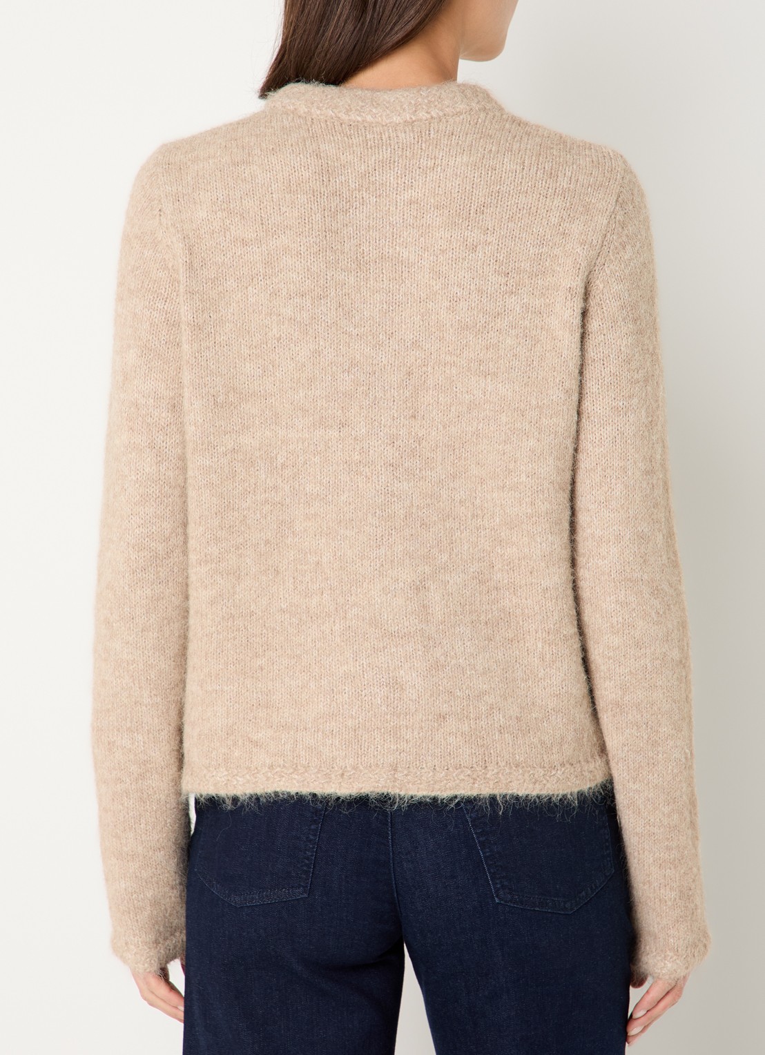 NIKKIE Otario fijngebreid vest in wolblend met ronde hals - achterkant 4 beige