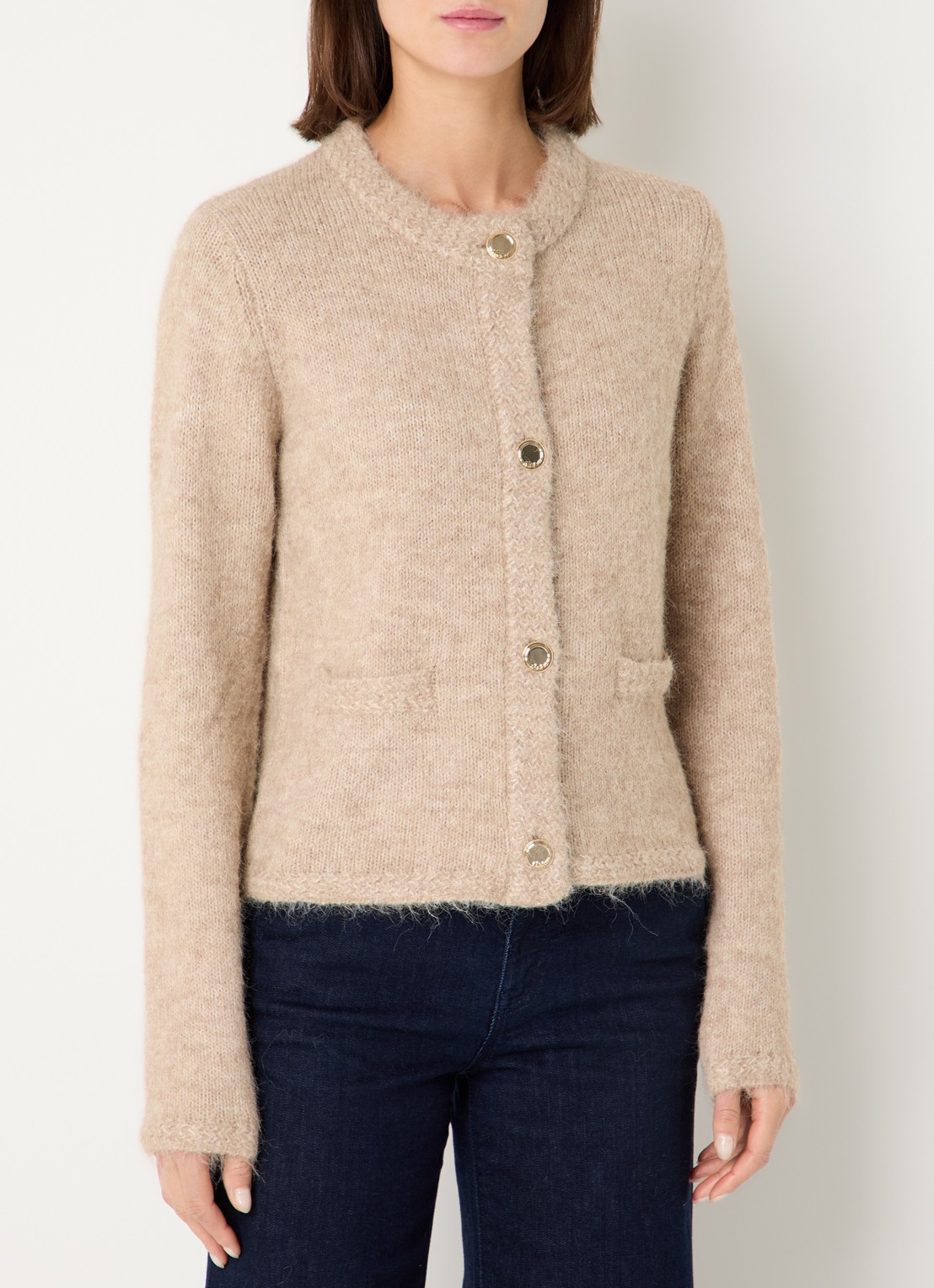 NIKKIE Otario fijngebreid vest in wolblend met ronde hals - detail 3 beige