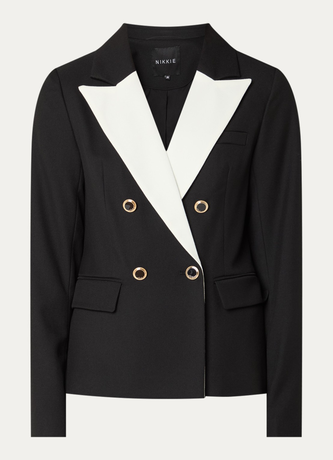 NIKKIE Oulu double-breasted blazer met klepzakken - voorkant 2 zwart