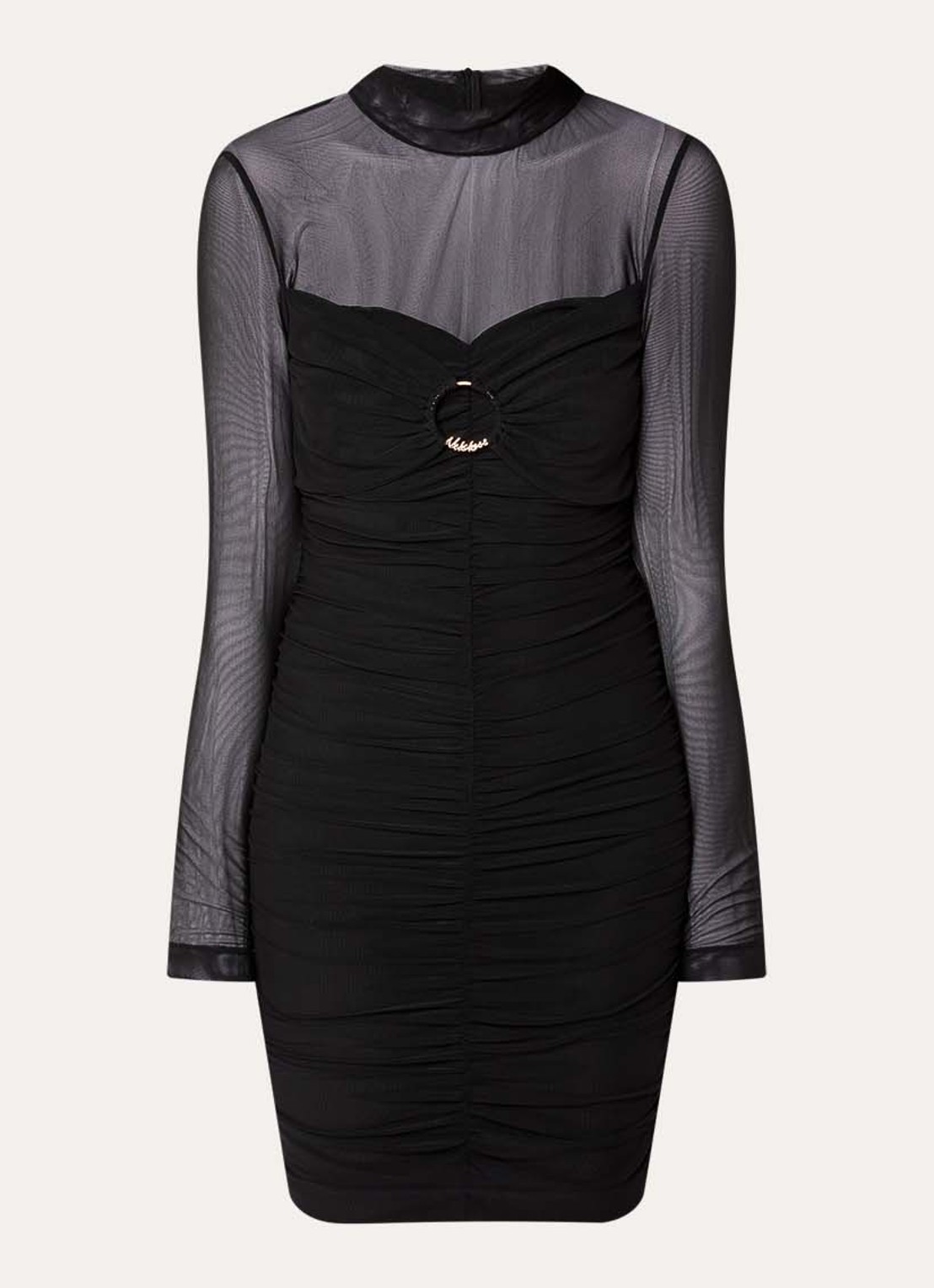 NIKKIE Ovilla semi-transparante mini jurk met gedrapeerd detail - voorkant 2 zwart