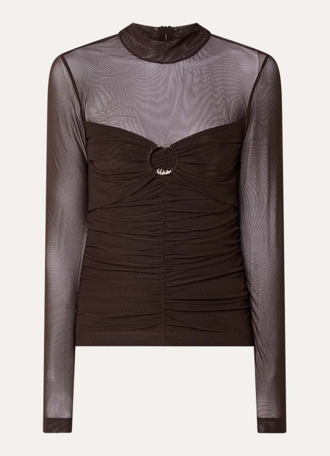 NIKKIE Ovillia semi-transparante top met col - voorkant bruin