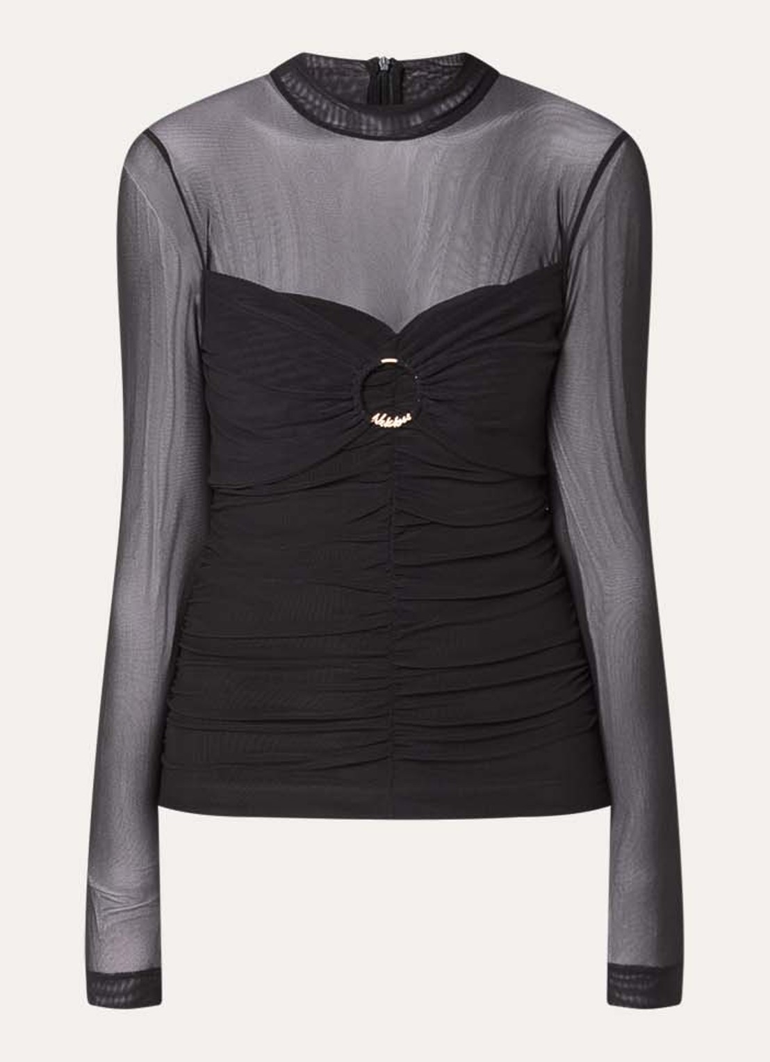 NIKKIE Ovillia semi-transparante top met col - voorkant zwart