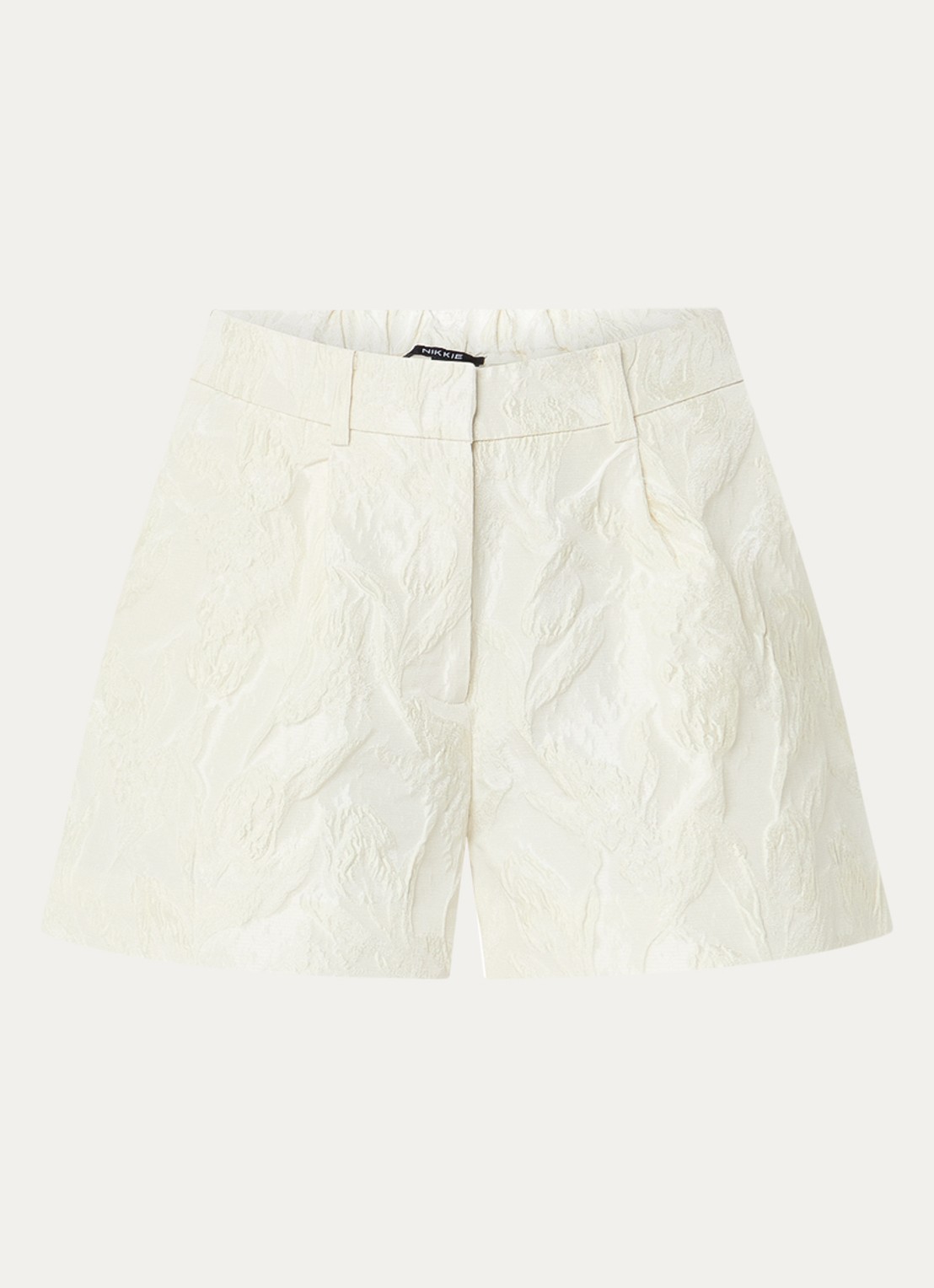 NIKKIE Pamona high waist straight fit korte broek met steekzakken - voorkant creme
